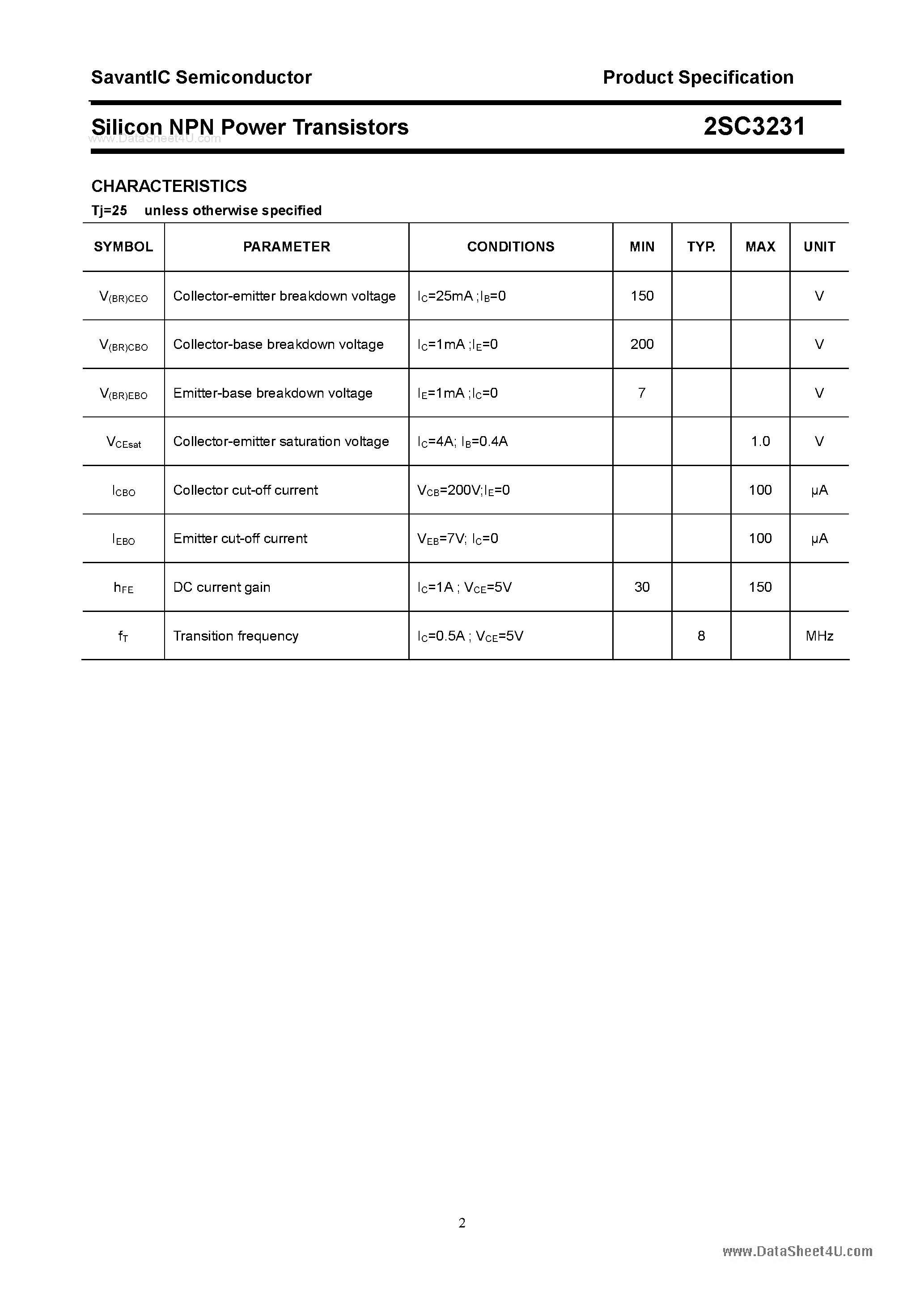 Даташит 2SC3231 - SILICON POWER TRANSISTOR страница 2