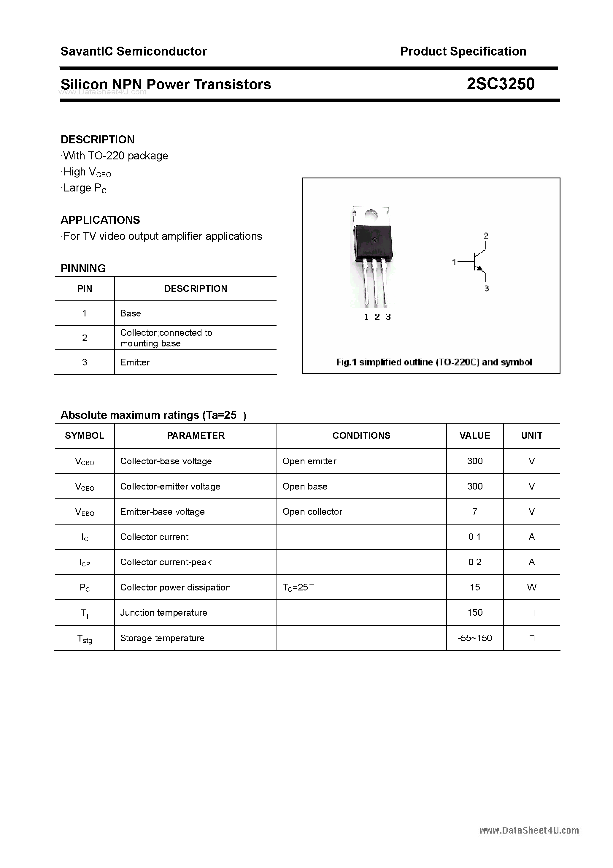 Даташит 2SC3250 - SILICON POWER TRANSISTOR страница 1