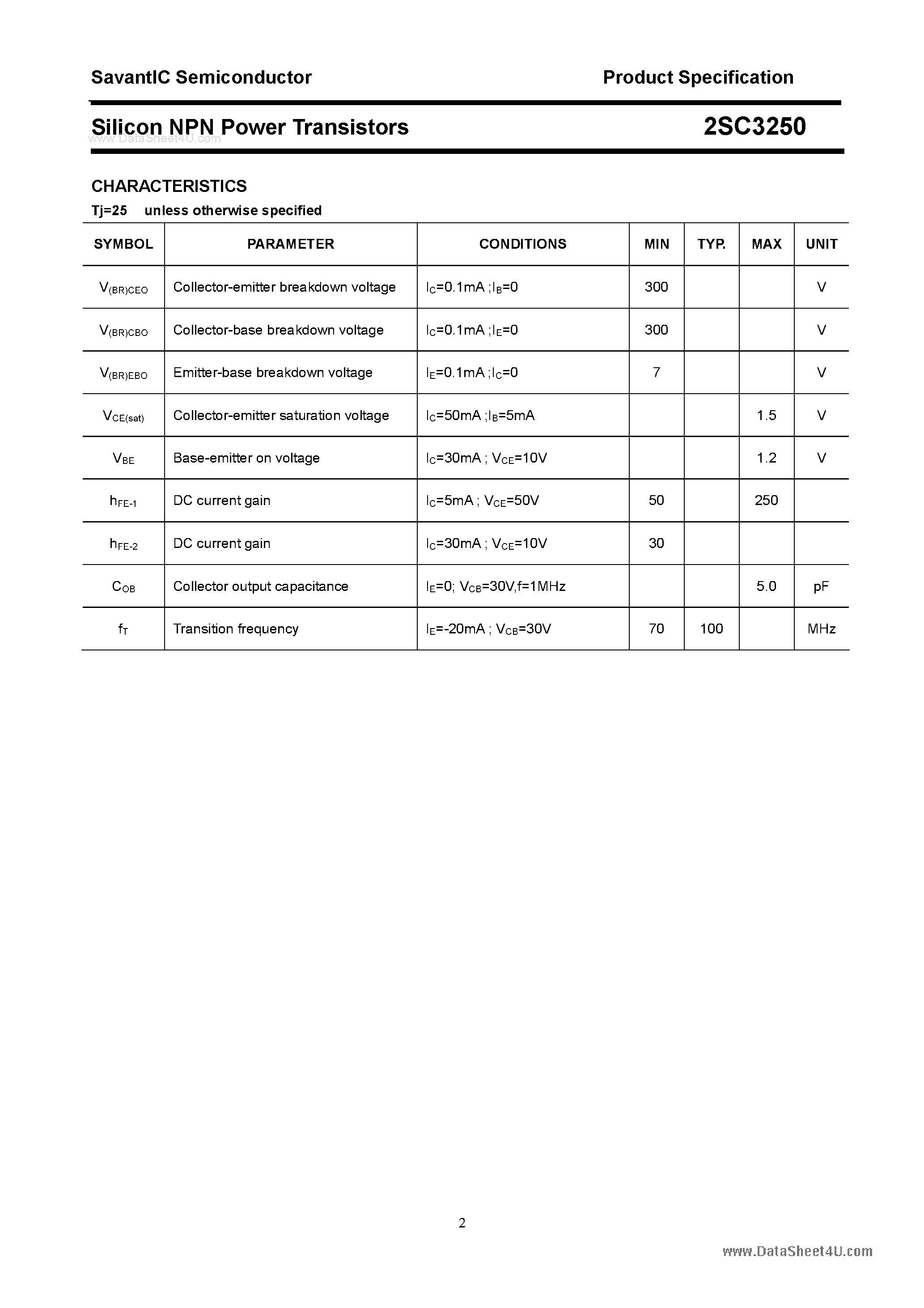 Даташит 2SC3250 - SILICON POWER TRANSISTOR страница 2