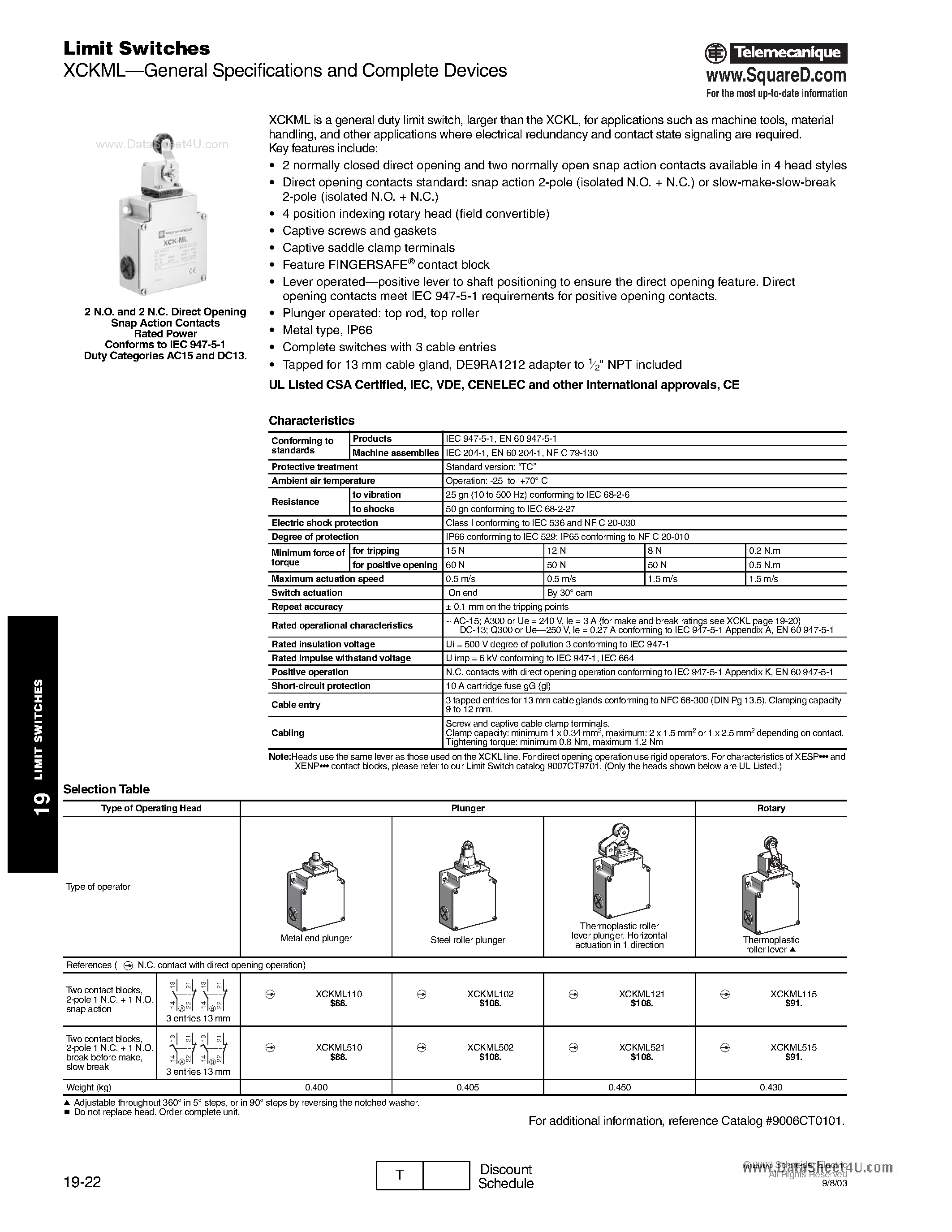 Datasheet IEC947-5-1 - Limit Switches page 1