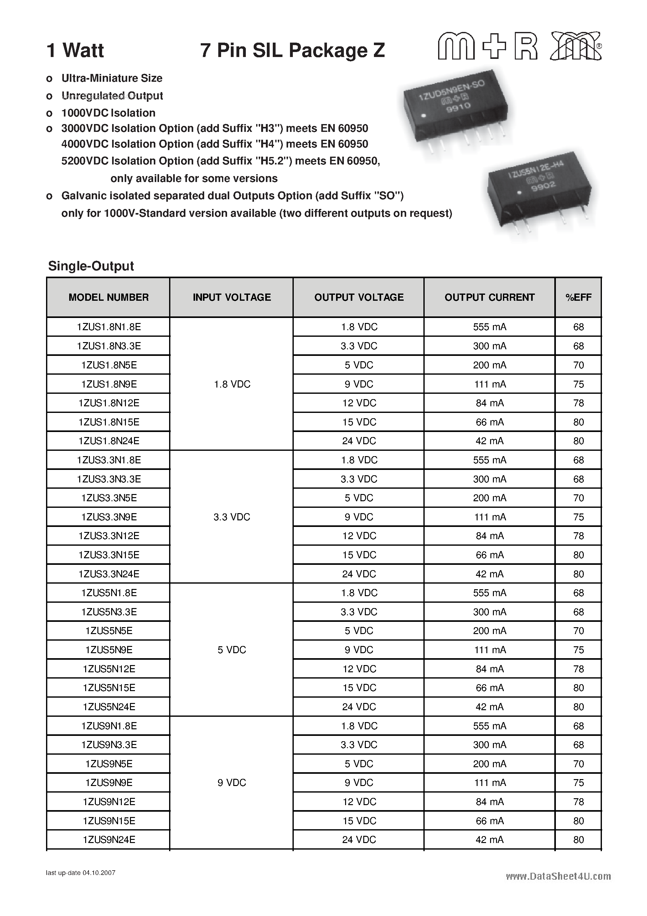 Datasheet 1ZUS12N12E - 7-Pin SIL Package Z page 1