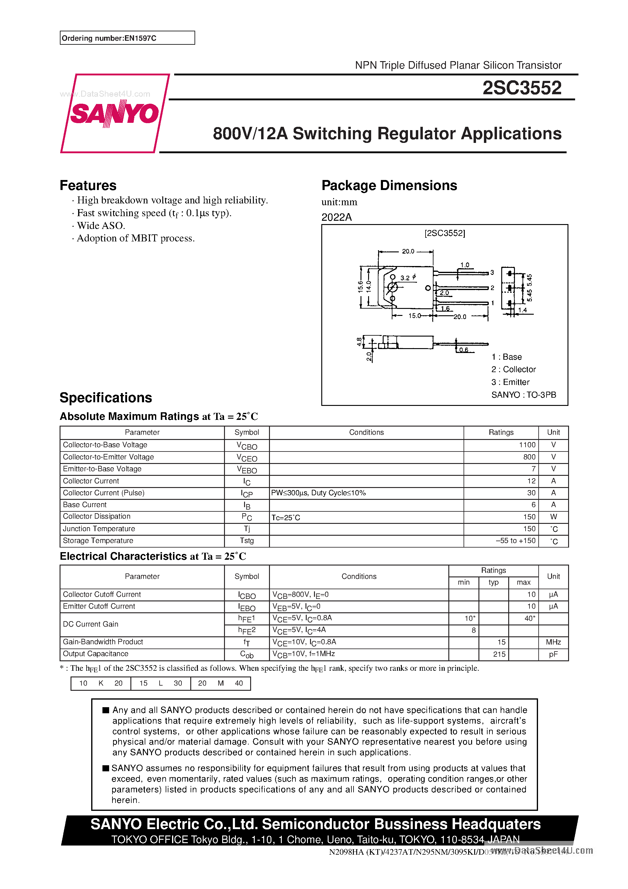 Datasheet C3552 - Search -----> 2SC3552 page 1