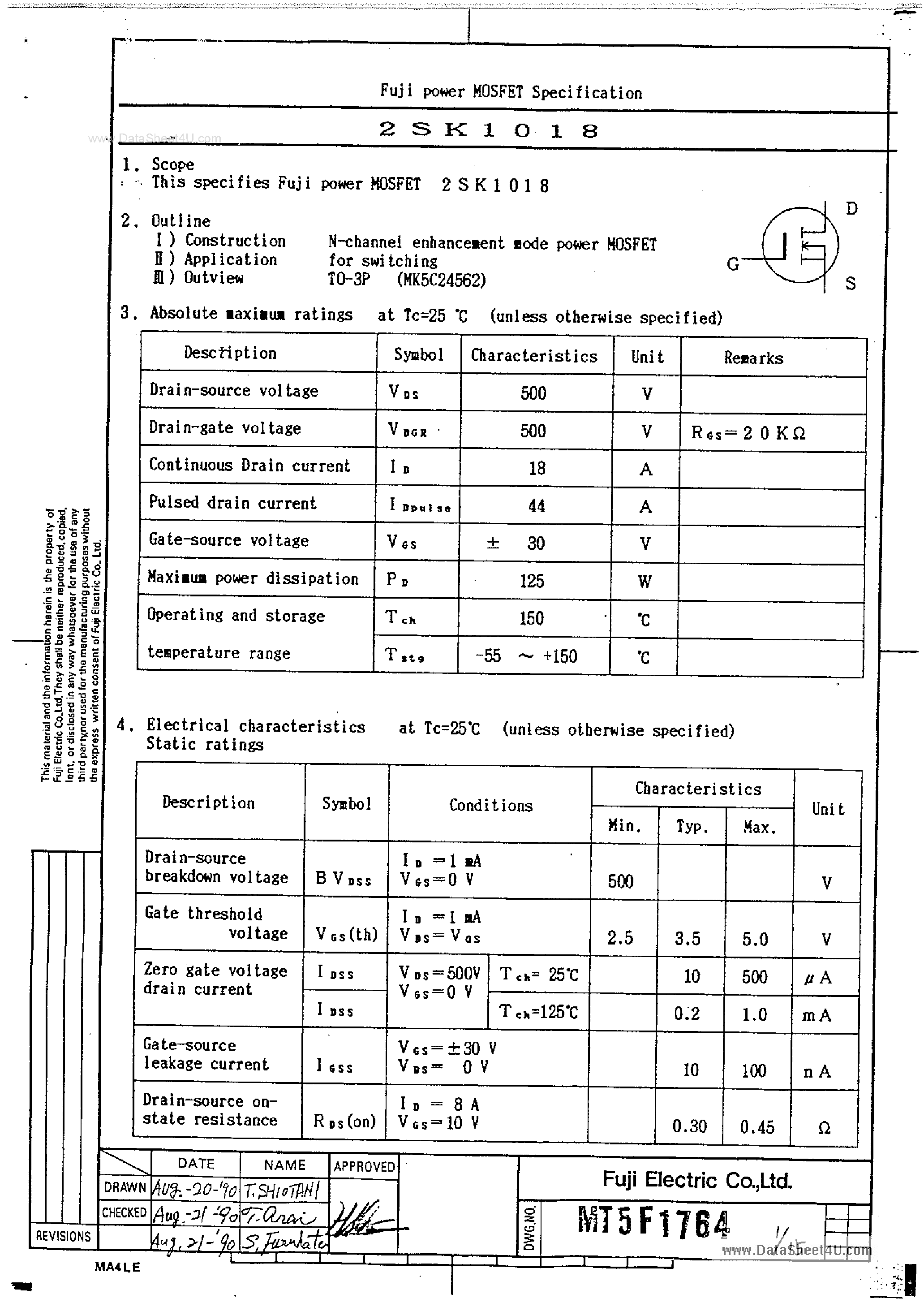 Datasheet K1018 - Search -----> 2SK1018 page 1