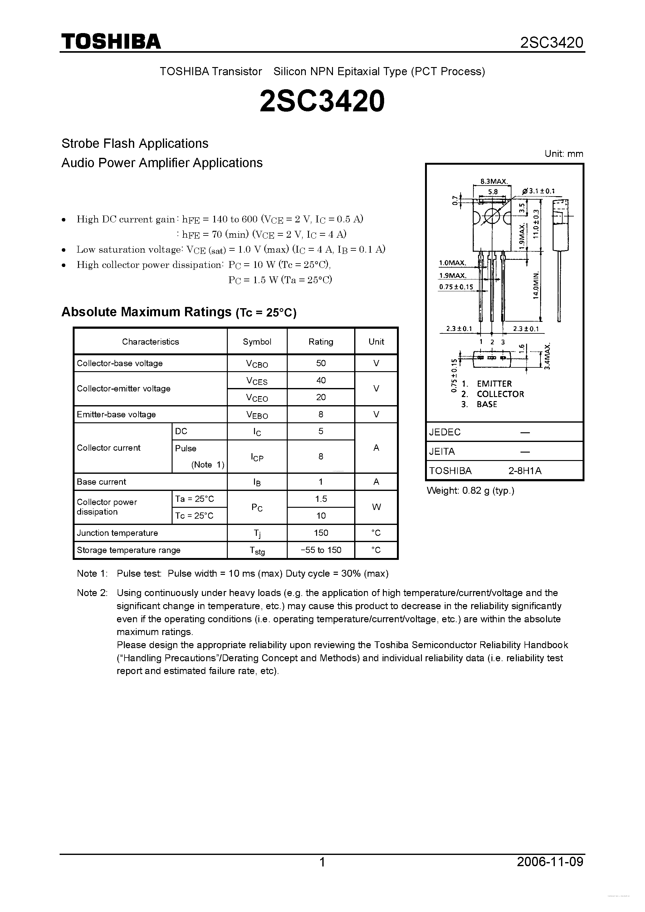 Datasheet C3420 - Search -----> 2SC3420 page 1