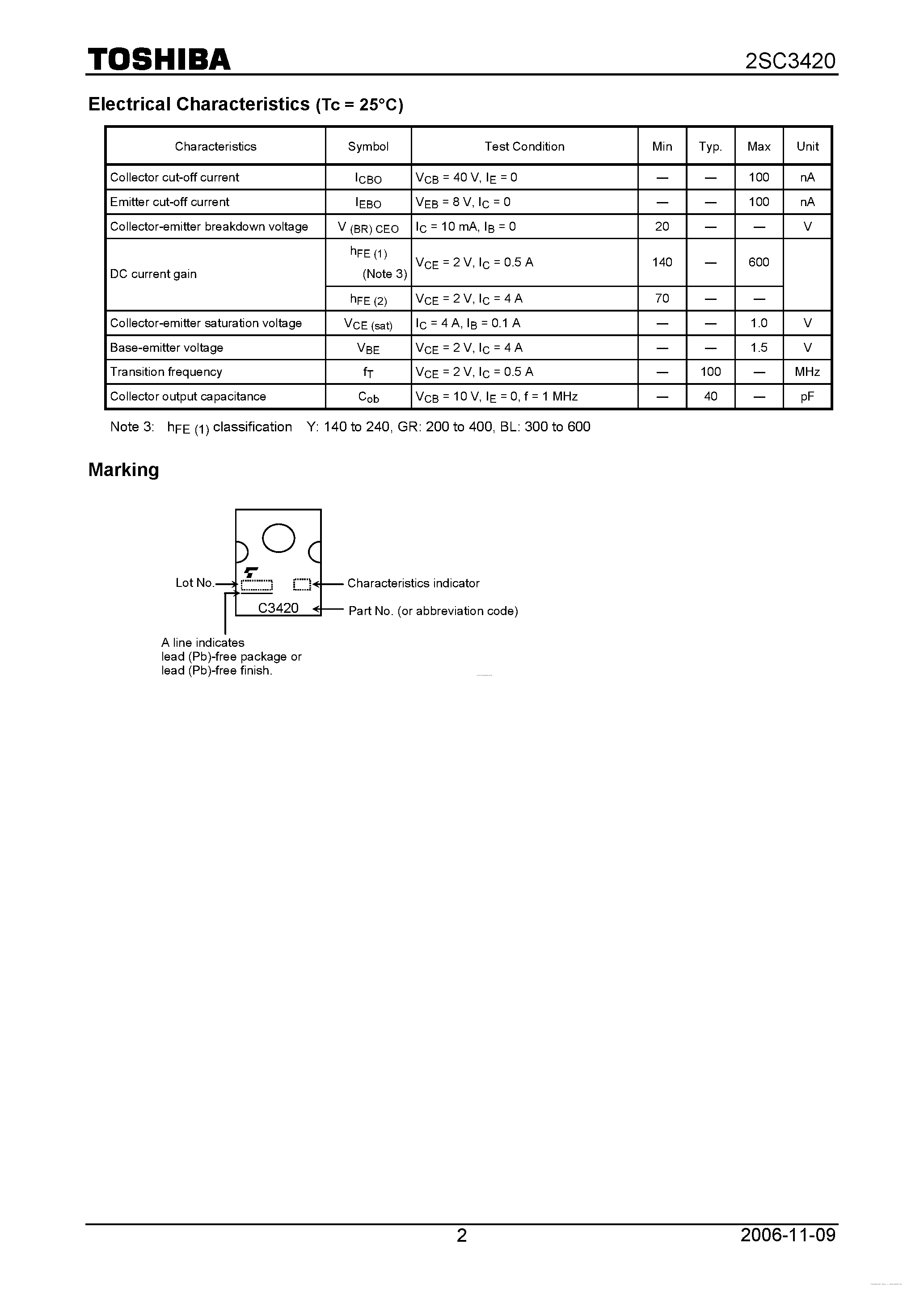 Datasheet C3420 - Search -----> 2SC3420 page 2