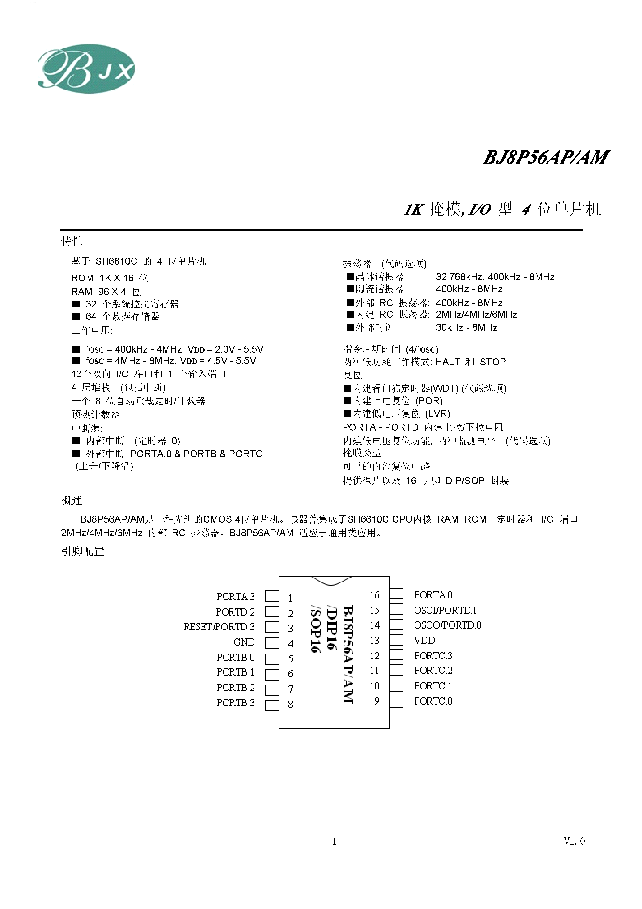 Даташит BJ8P56AM - 1K I/O страница 1