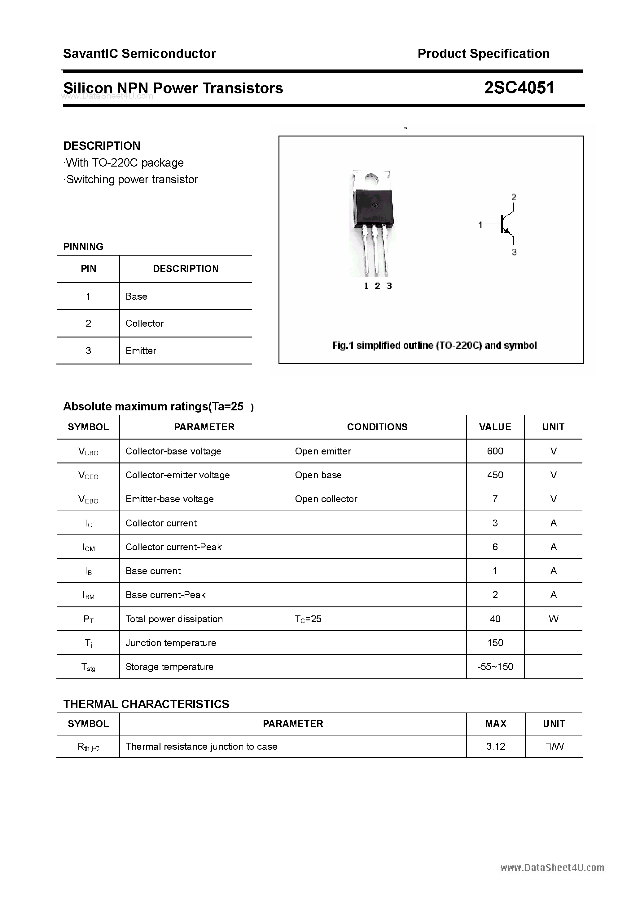 Даташит 2SC4051 - SILICON POWER TRANSISTOR страница 1