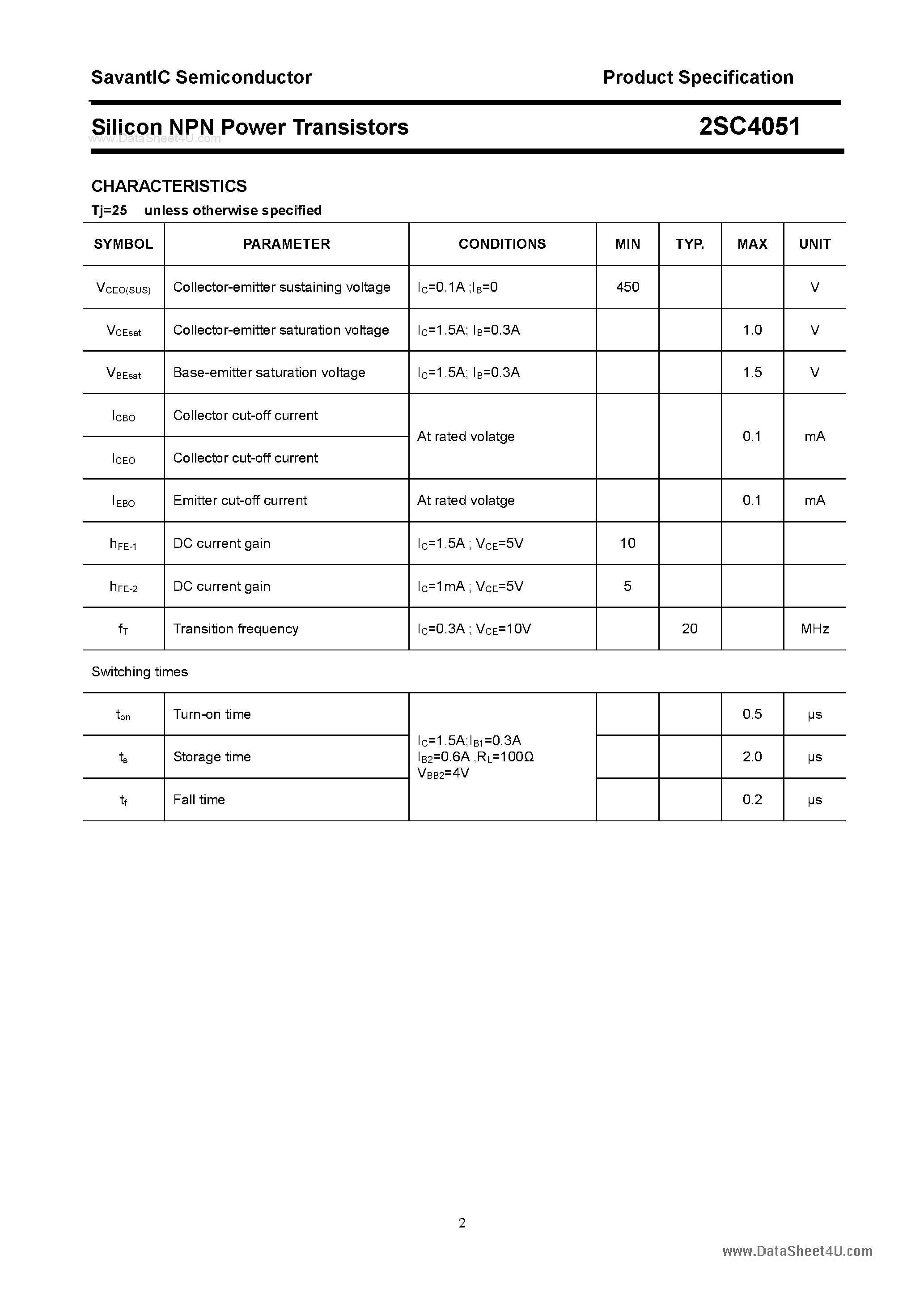 Даташит 2SC4051 - SILICON POWER TRANSISTOR страница 2