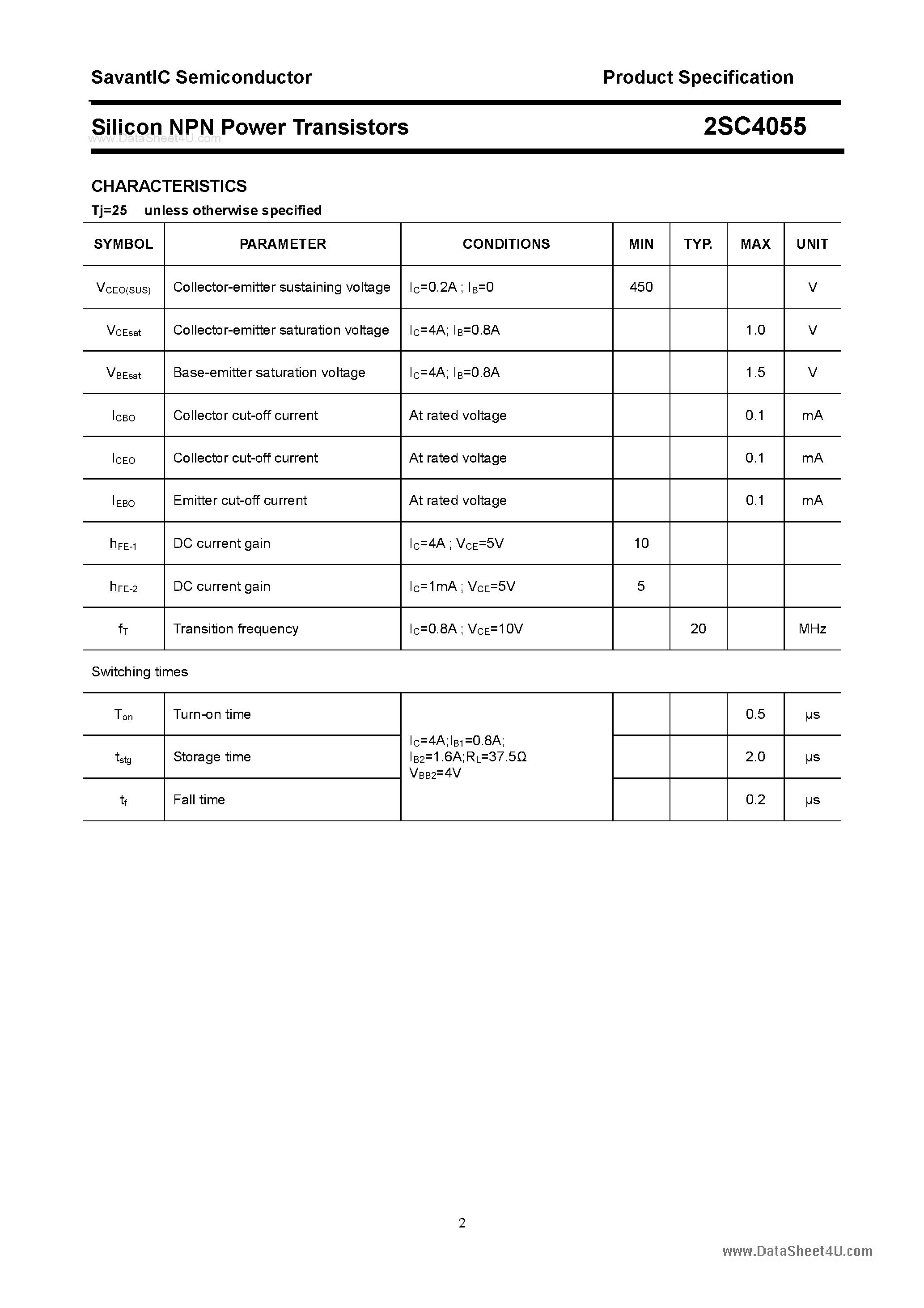Даташит 2SC4055 - SILICON POWER TRANSISTOR страница 2
