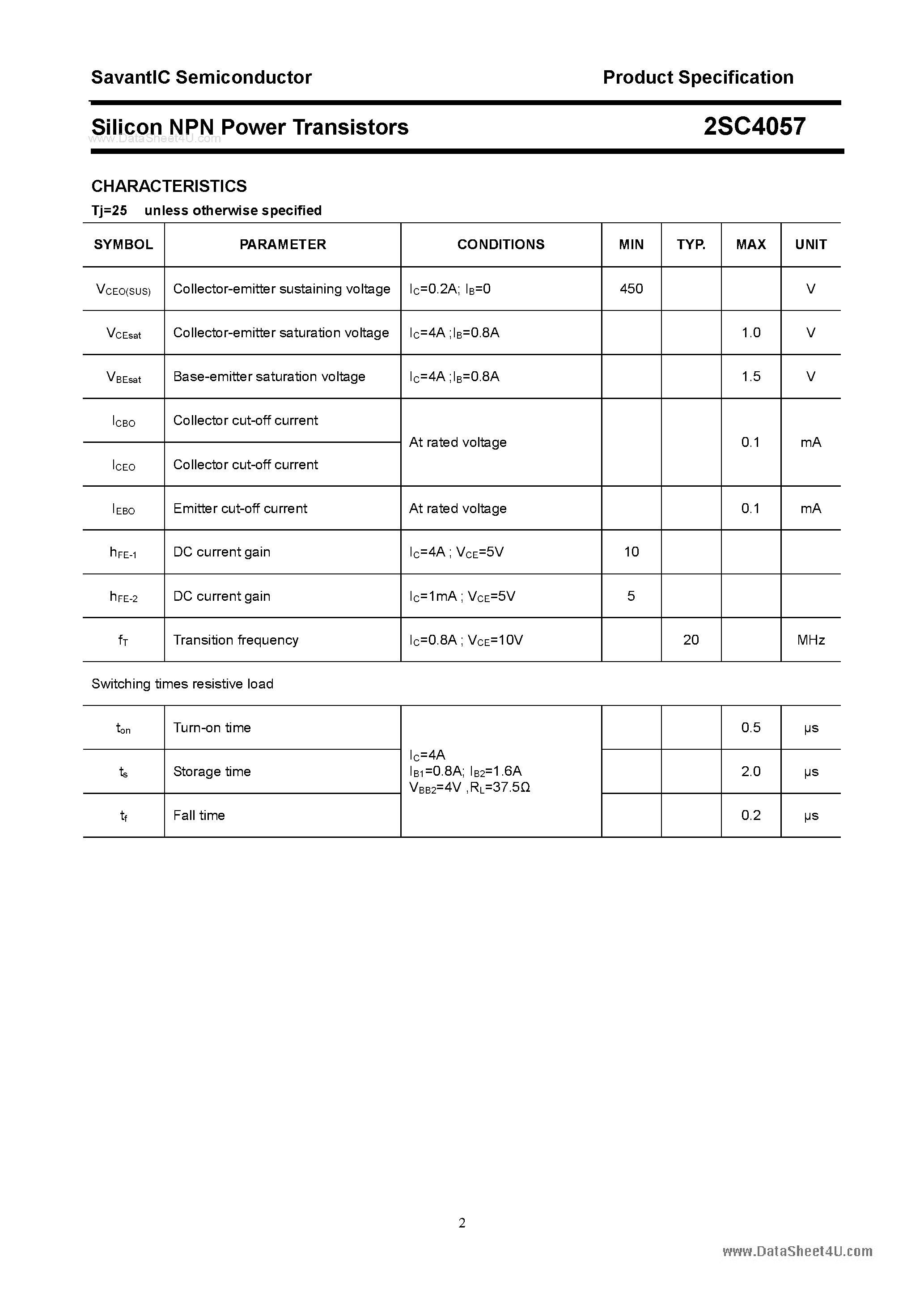 Даташит 2SC4057 - SILICON POWER TRANSISTOR страница 2