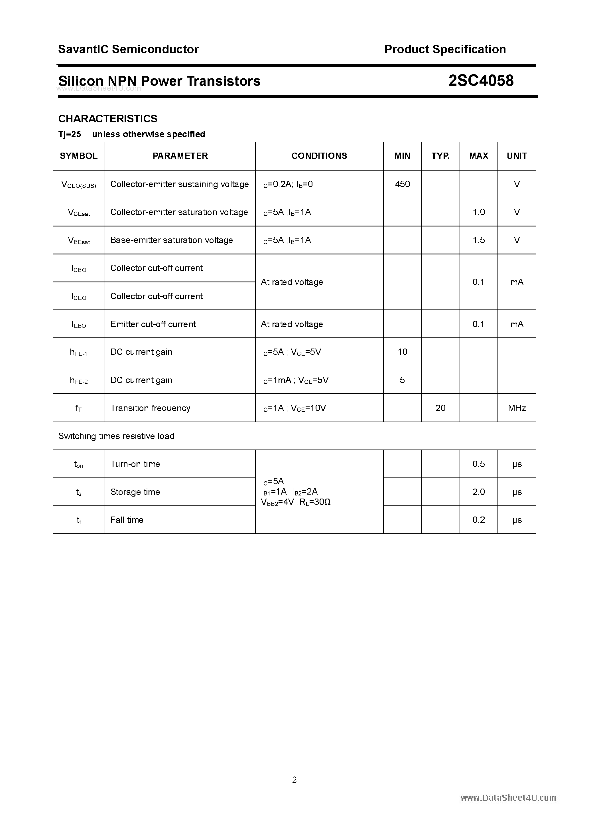 Даташит 2SC4058 - SILICON POWER TRANSISTOR страница 2