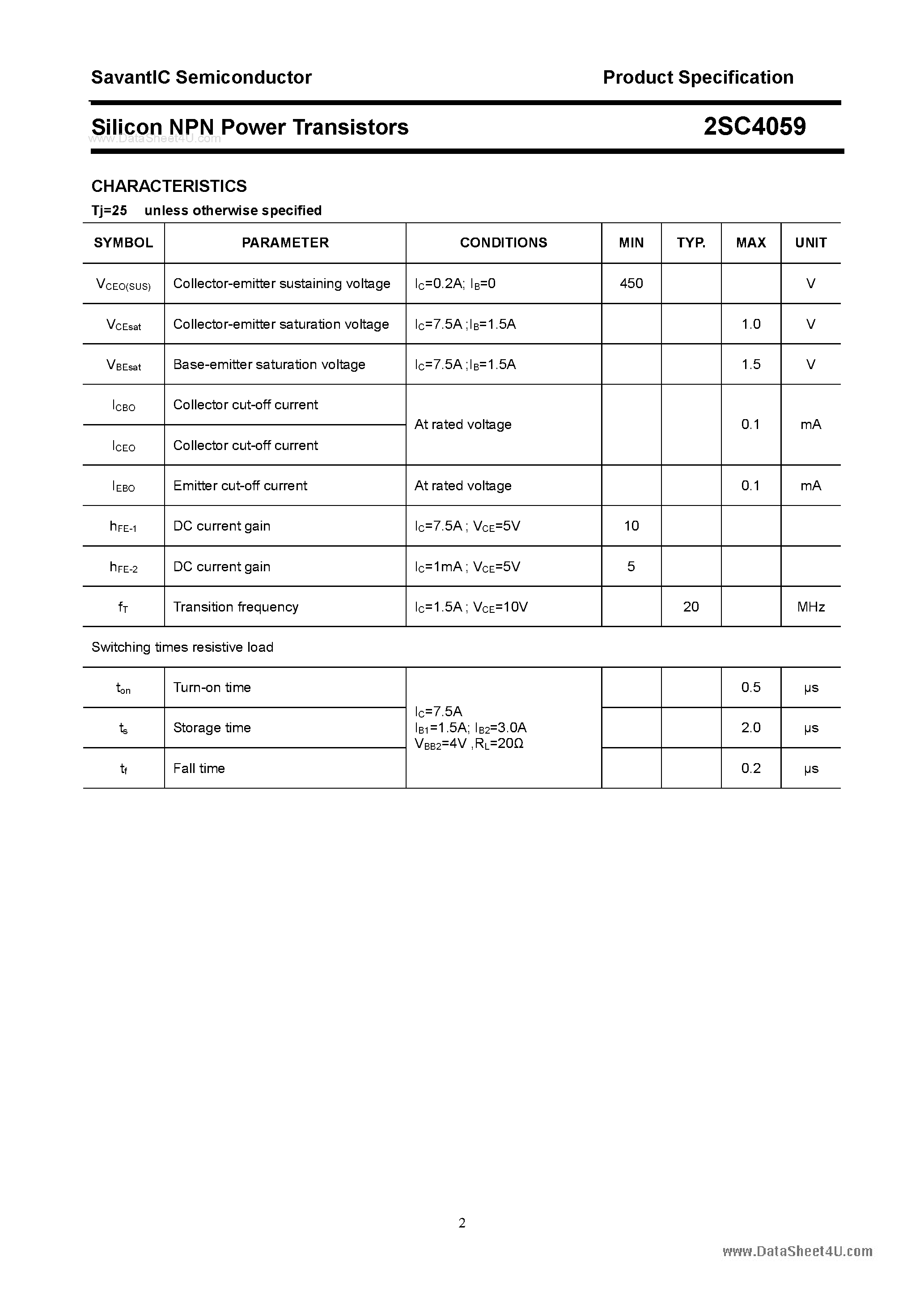 Даташит 2SC4059 - SILICON POWER TRANSISTOR страница 2