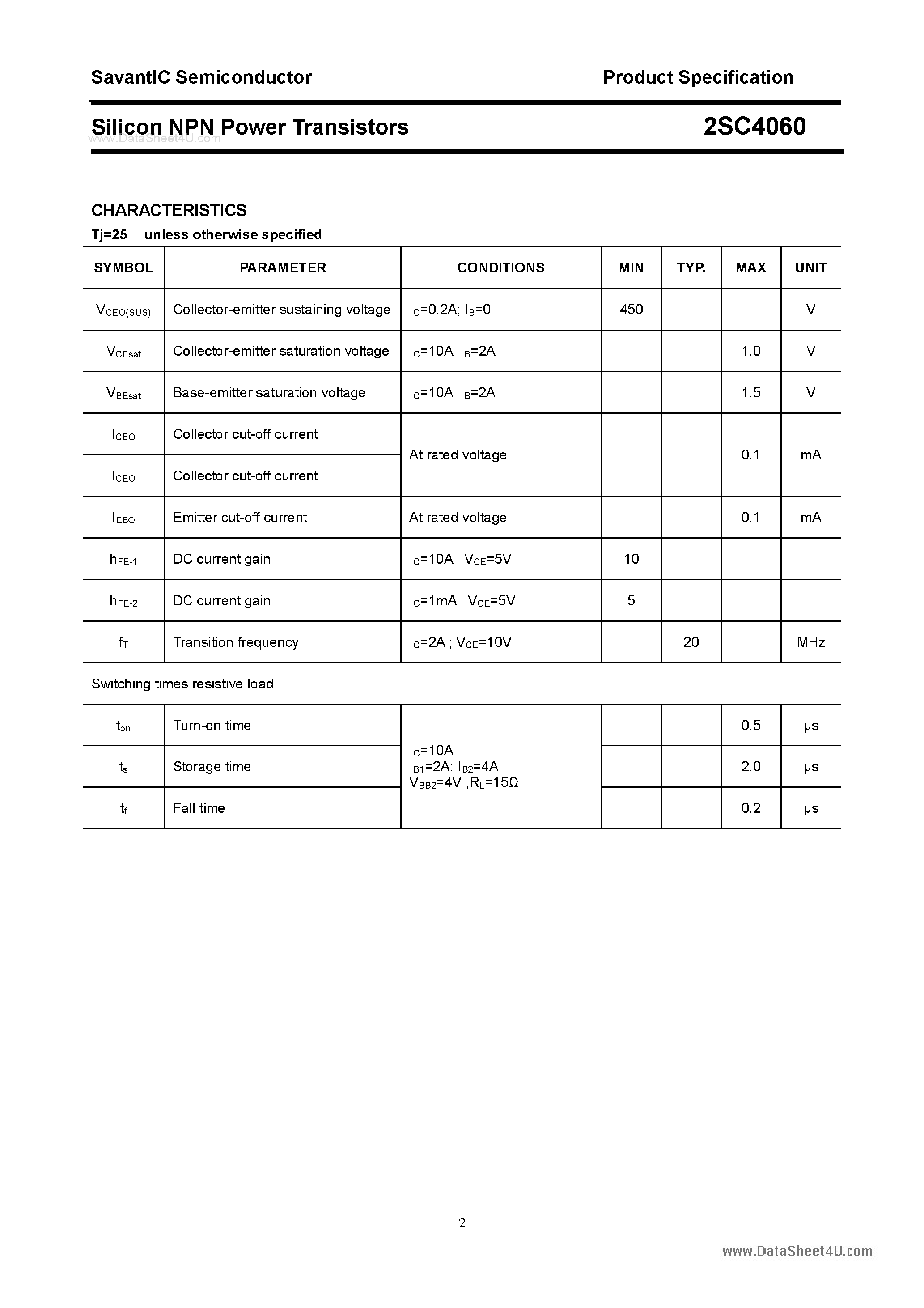 Даташит 2SC4060 - SILICON POWER TRANSISTOR страница 2