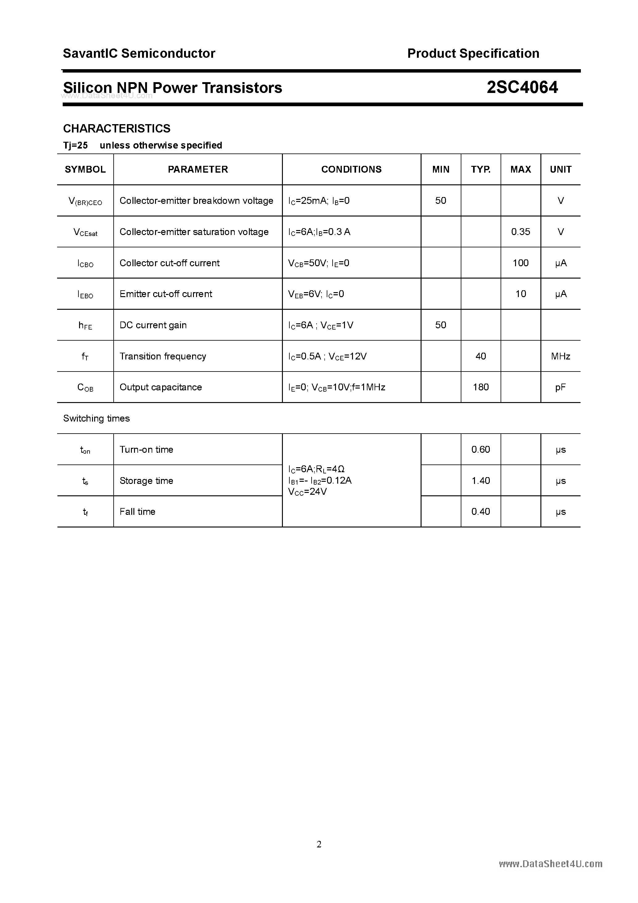 Даташит 2SC4064 - SILICON POWER TRANSISTOR страница 2