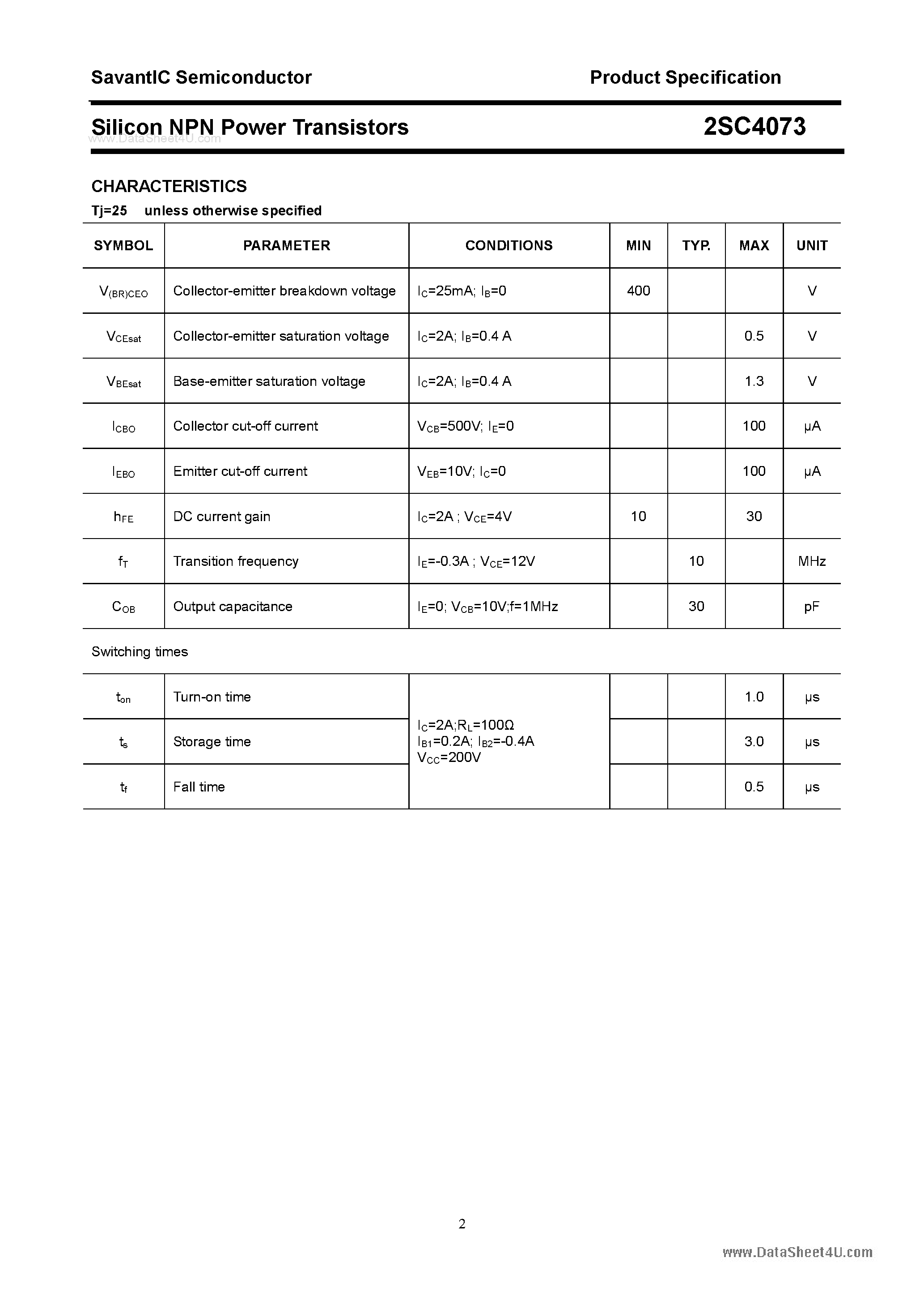 Даташит 2SC4073 - SILICON POWER TRANSISTOR страница 2