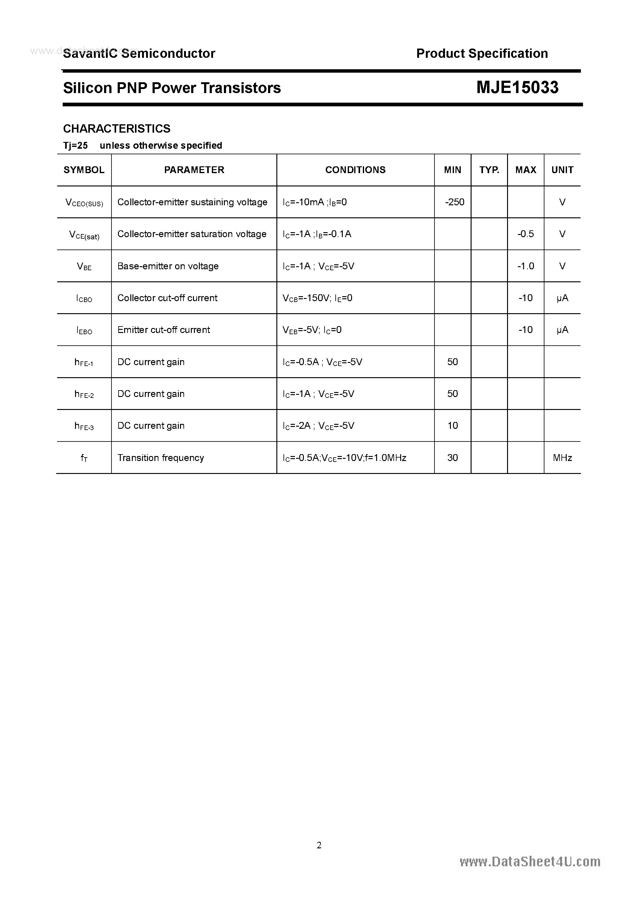 Даташит MJE15033 - Silicon PNP Power Transistors страница 2