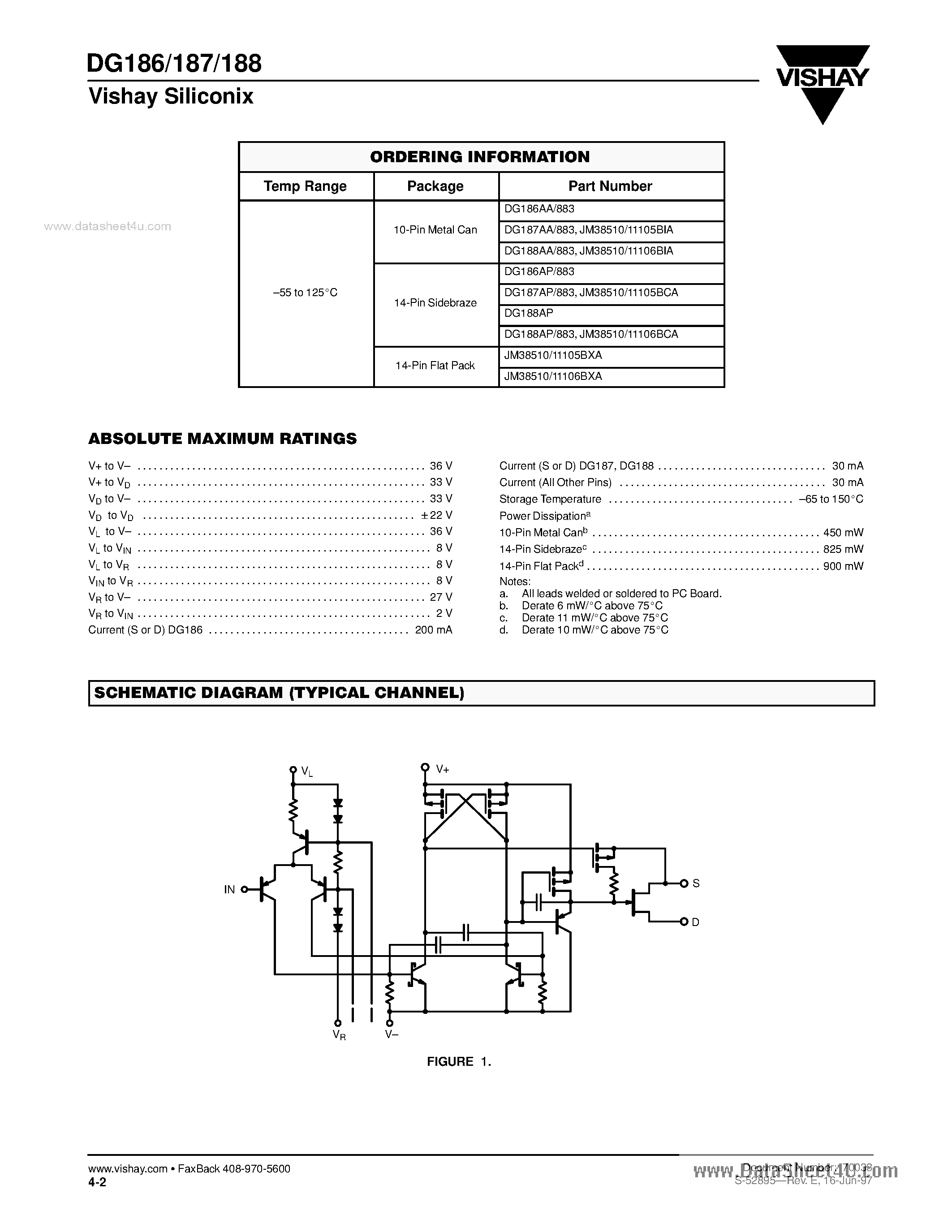 Даташит DG188 - (DG186 - DG188) Hi-speed DRVRS W/spdt JFET Switches страница 2