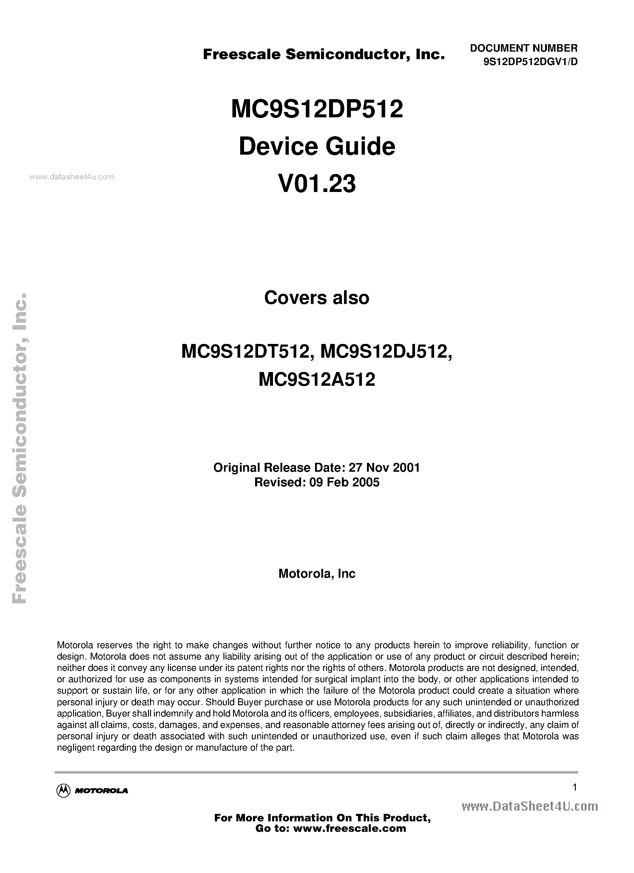 Datasheet MC9S12A512 - Microcontroller Unit (MCU) page 1