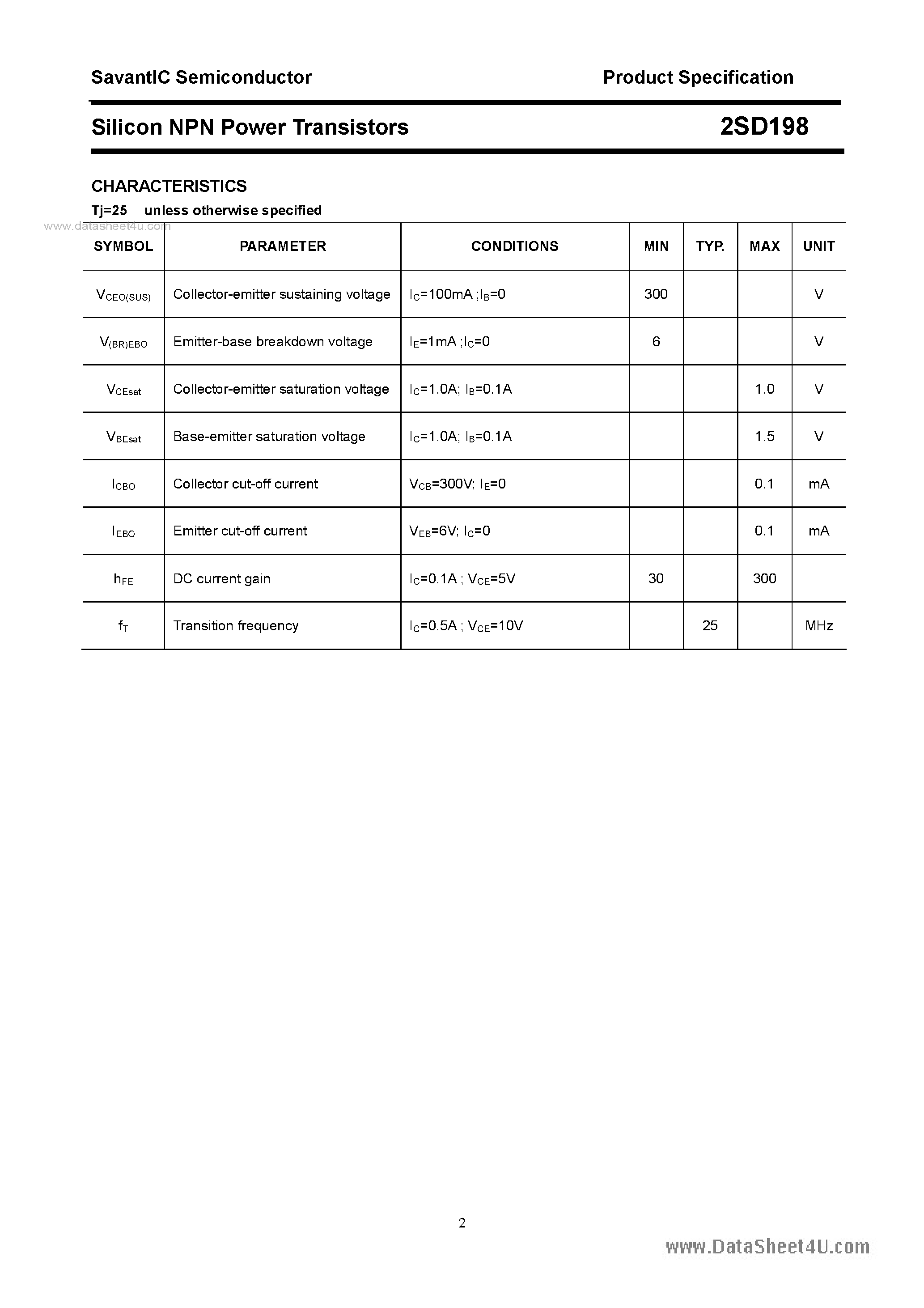 Даташит 2SD198 - SILICON POWER TRANSISTOR страница 2