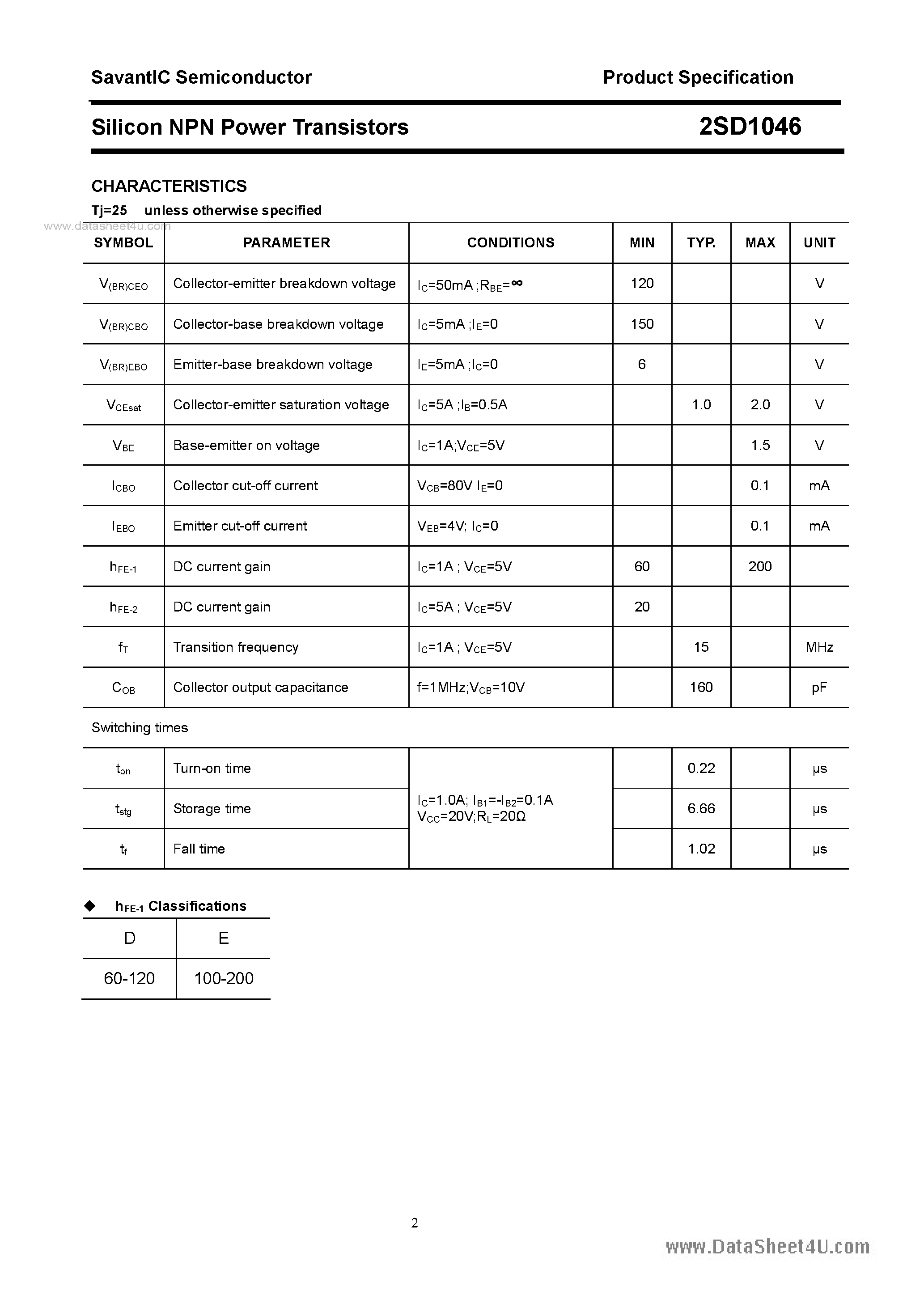 Datasheet 2SD1046 - SILICON POWER TRANSISTOR page 2