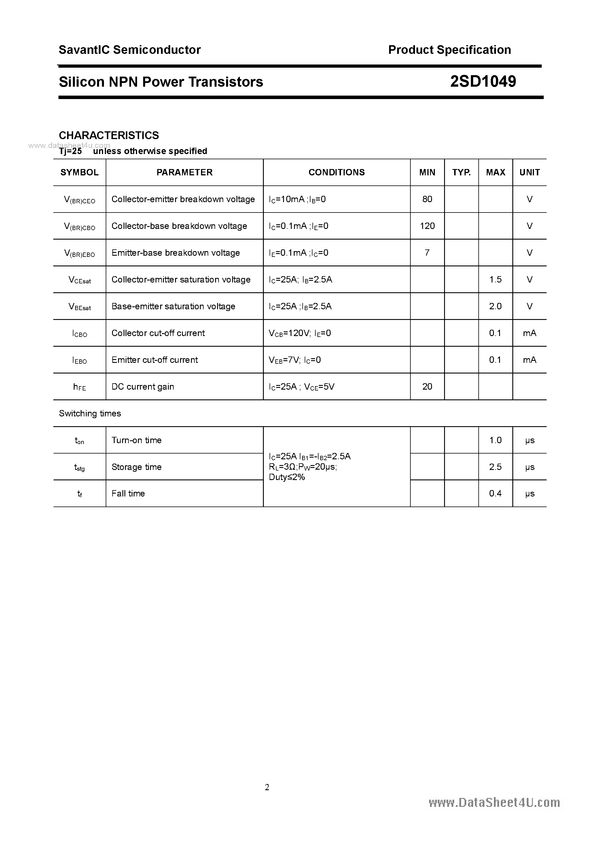 Datasheet 2SD1049 - SILICON POWER TRANSISTOR page 2