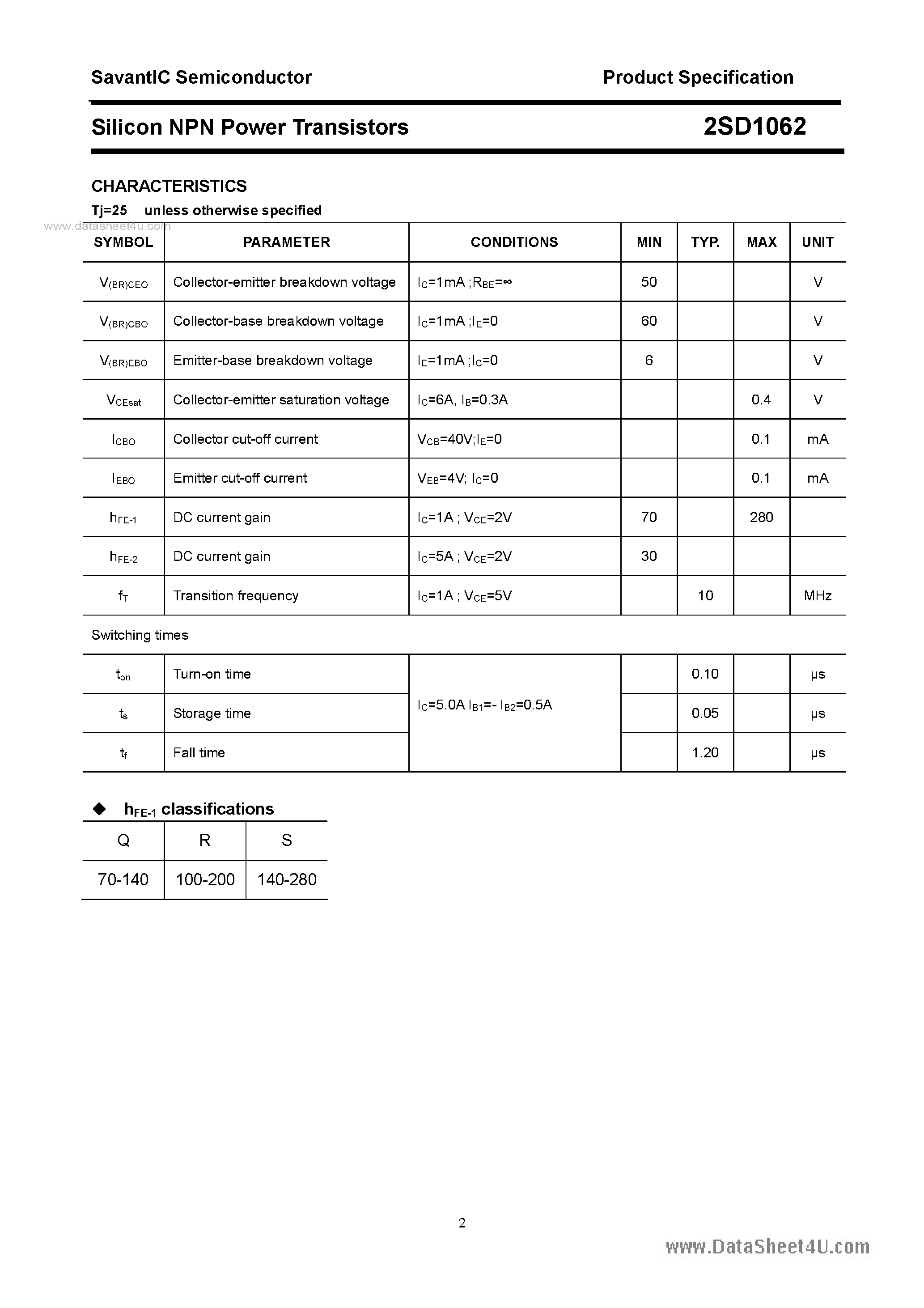 Datasheet 2SD1062 - SILICON POWER TRANSISTOR page 2