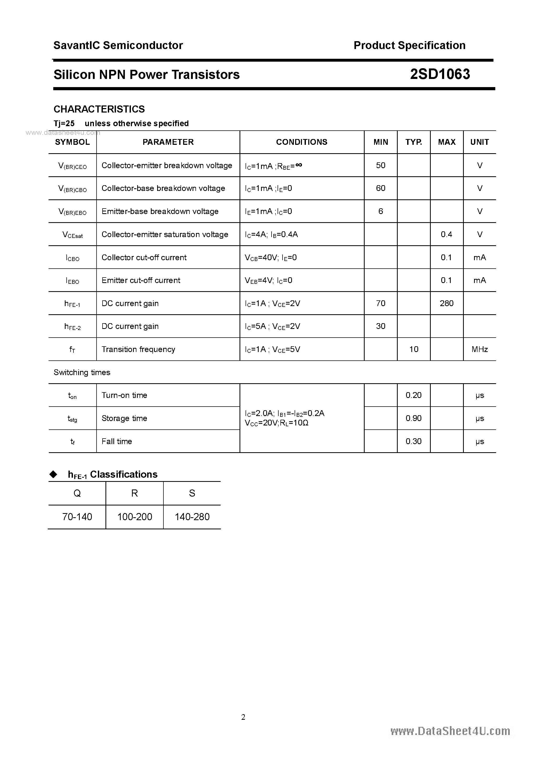 Datasheet 2SD1063 - SILICON POWER TRANSISTOR page 2