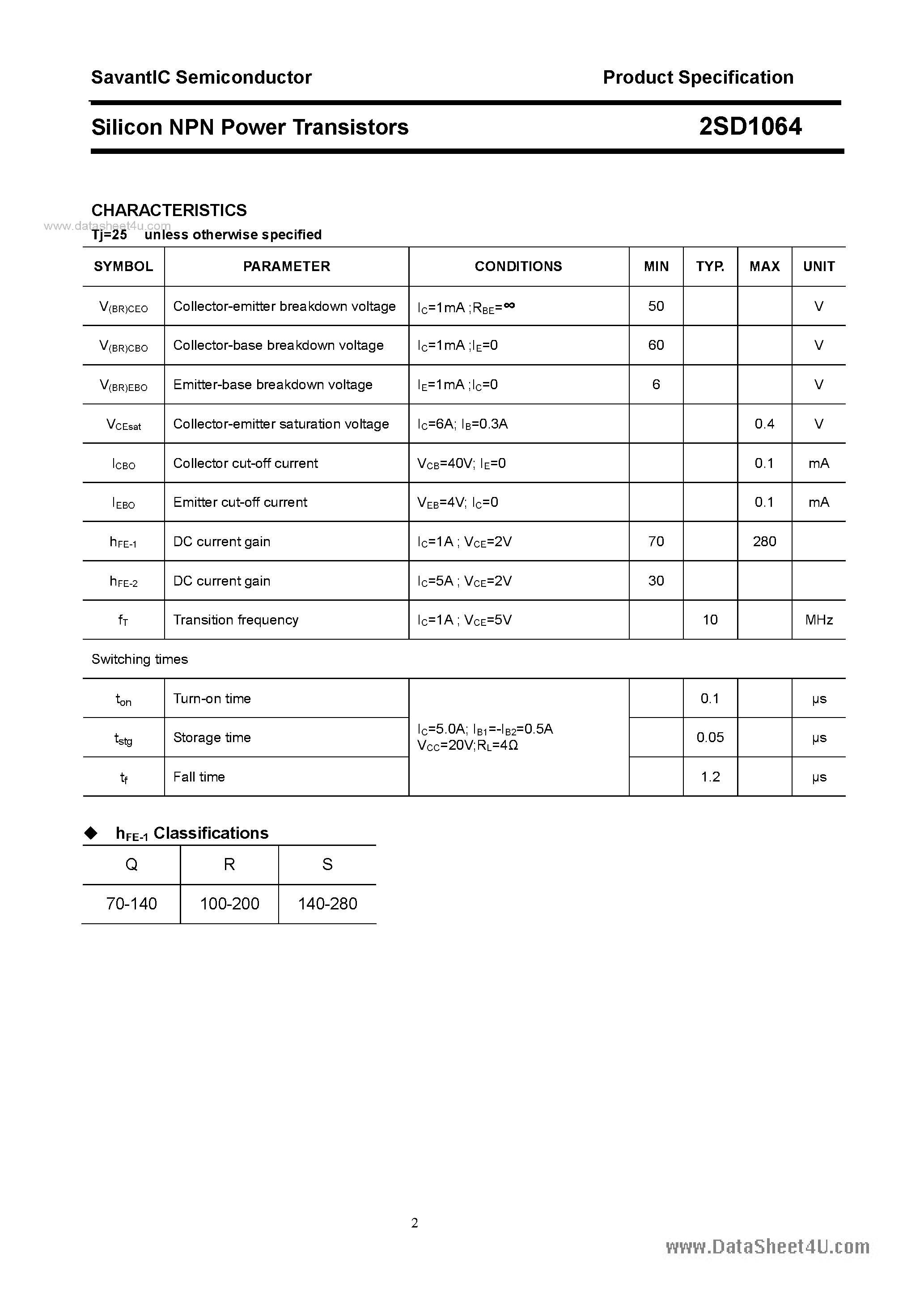 Datasheet 2SD1064 - SILICON POWER TRANSISTOR page 2