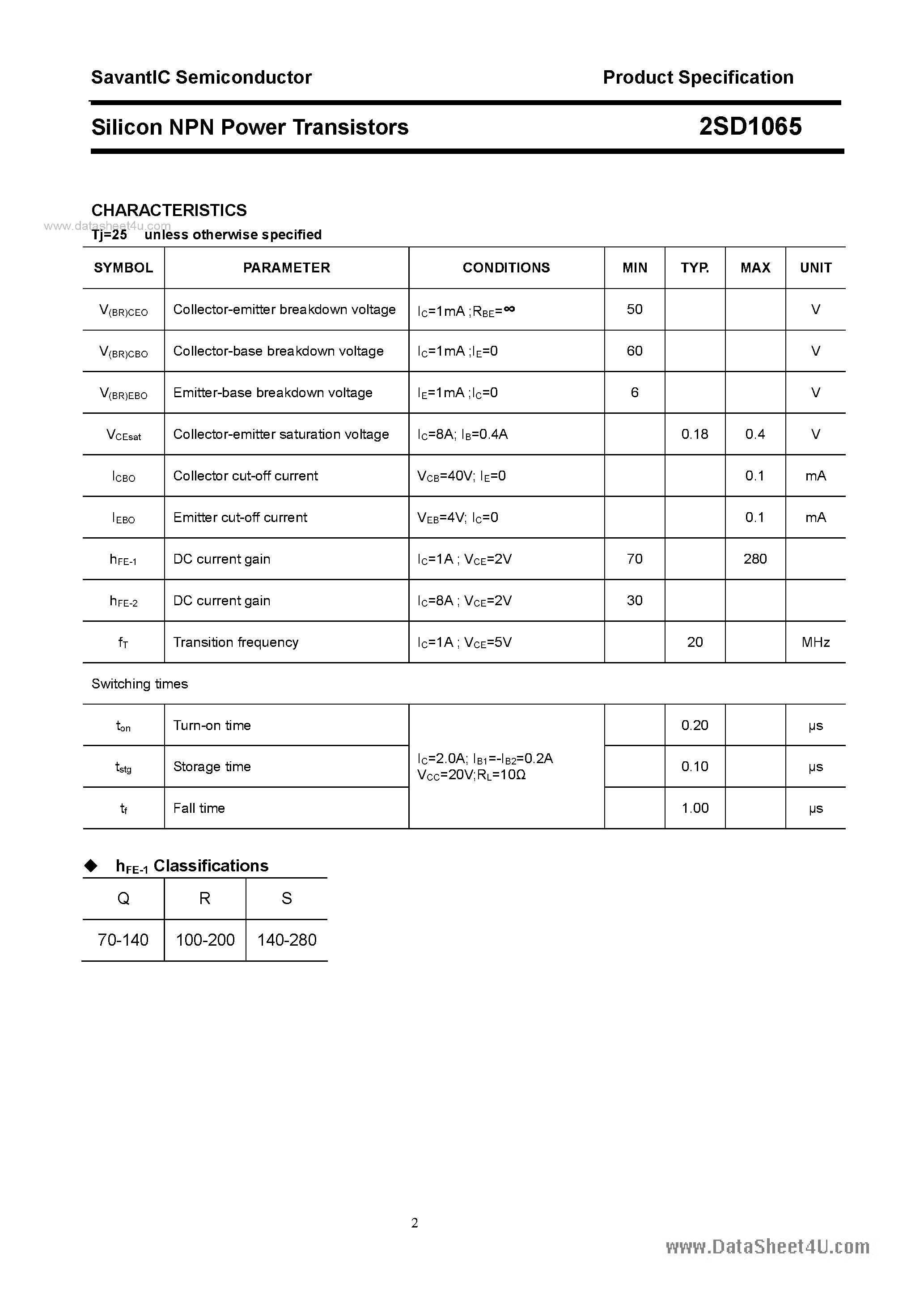 Datasheet 2SD1065 - SILICON POWER TRANSISTOR page 2