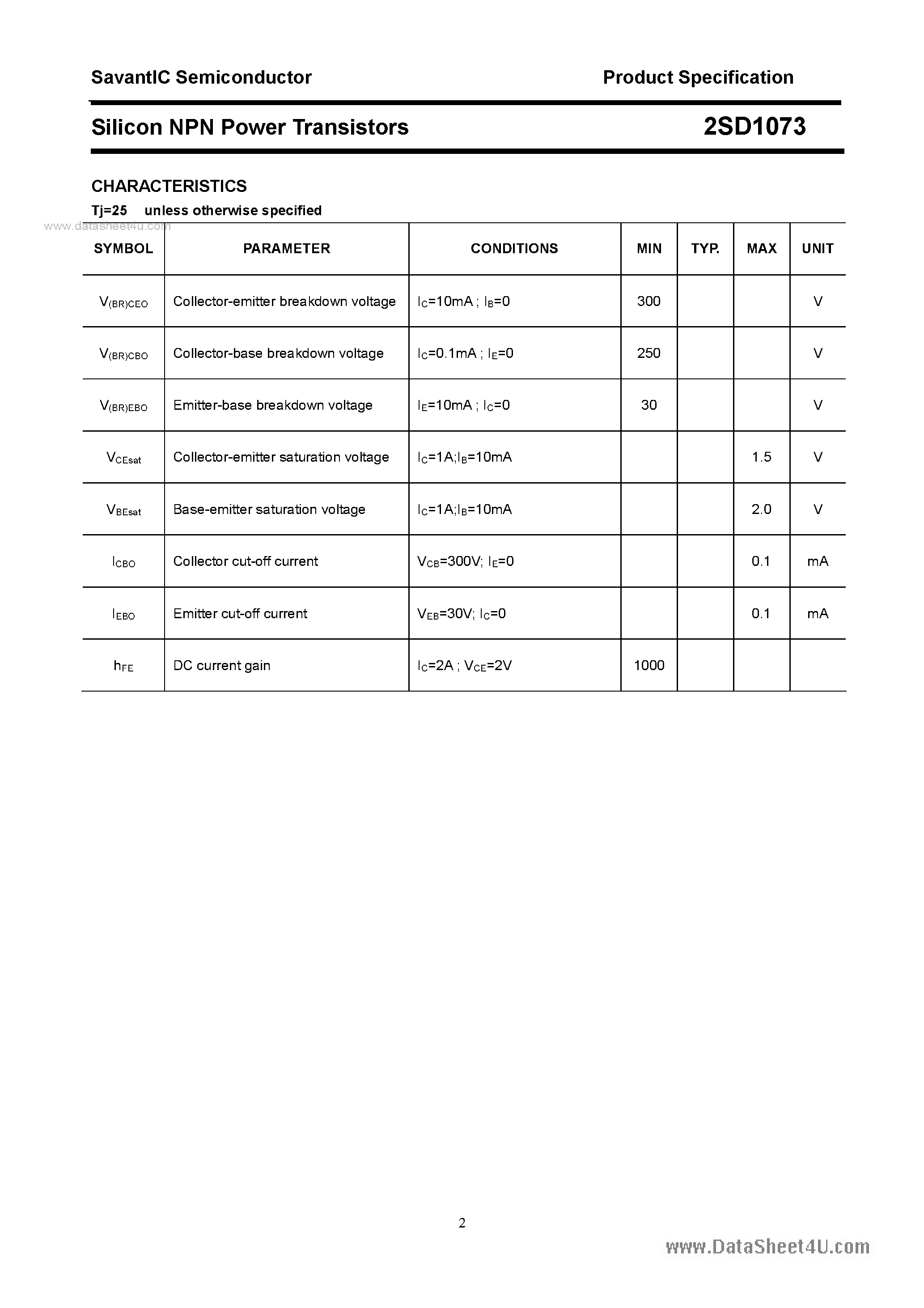 Datasheet 2SD1073 - SILICON POWER TRANSISTOR page 2