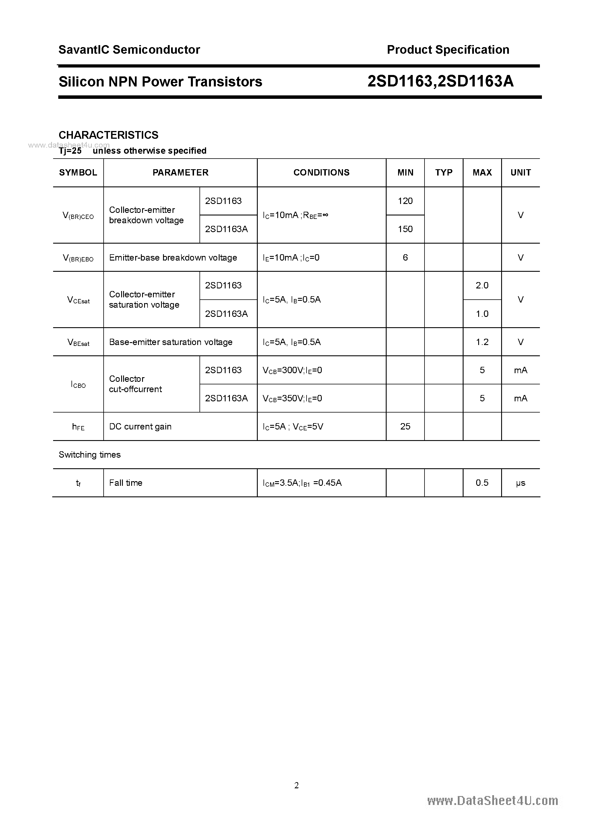 Даташит 2SD1163 - SILICON POWER TRANSISTOR страница 2