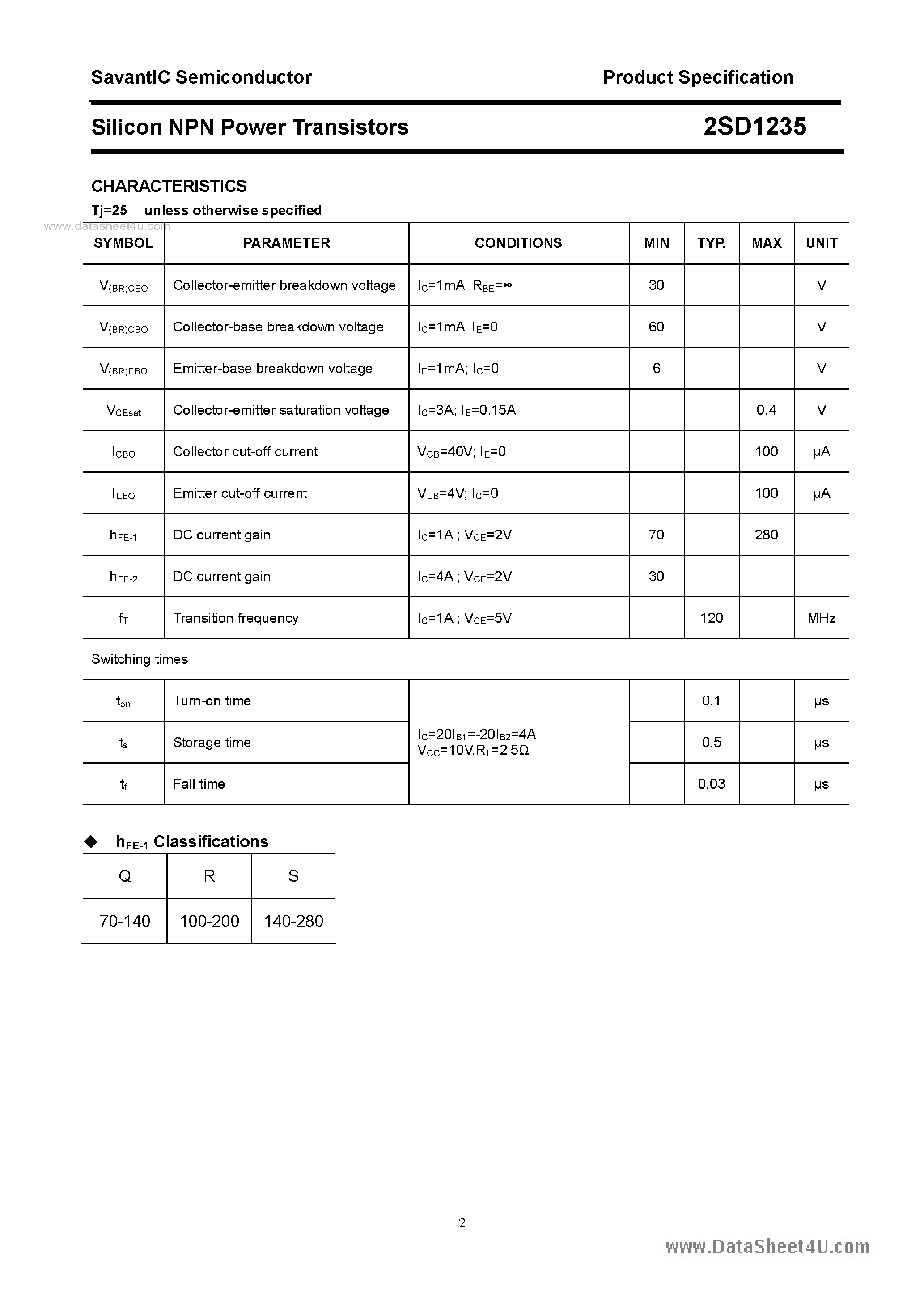 Даташит 2SD1235 - SILICON POWER TRANSISTOR страница 2