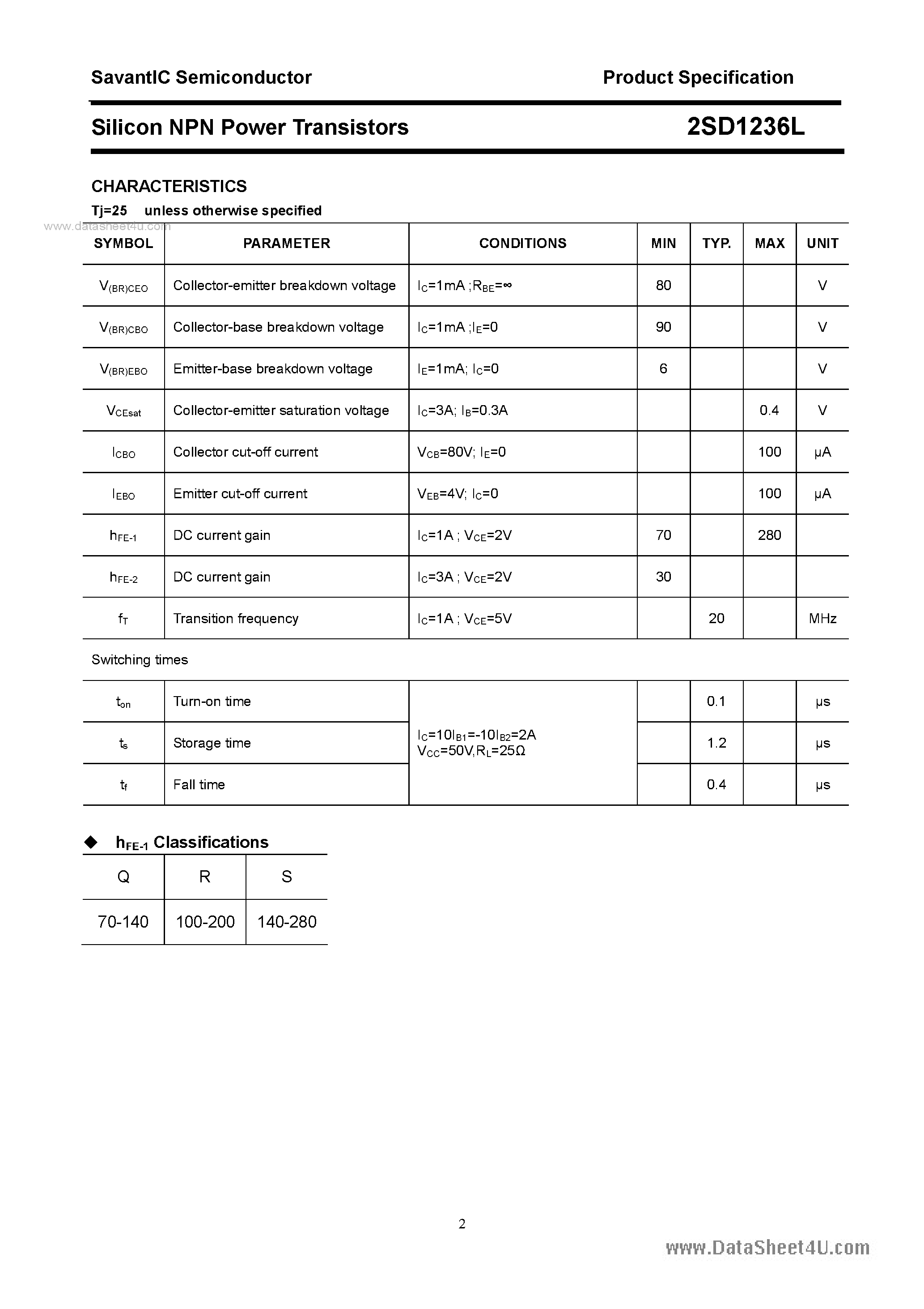 Даташит 2SD1236L - SILICON POWER TRANSISTOR страница 2