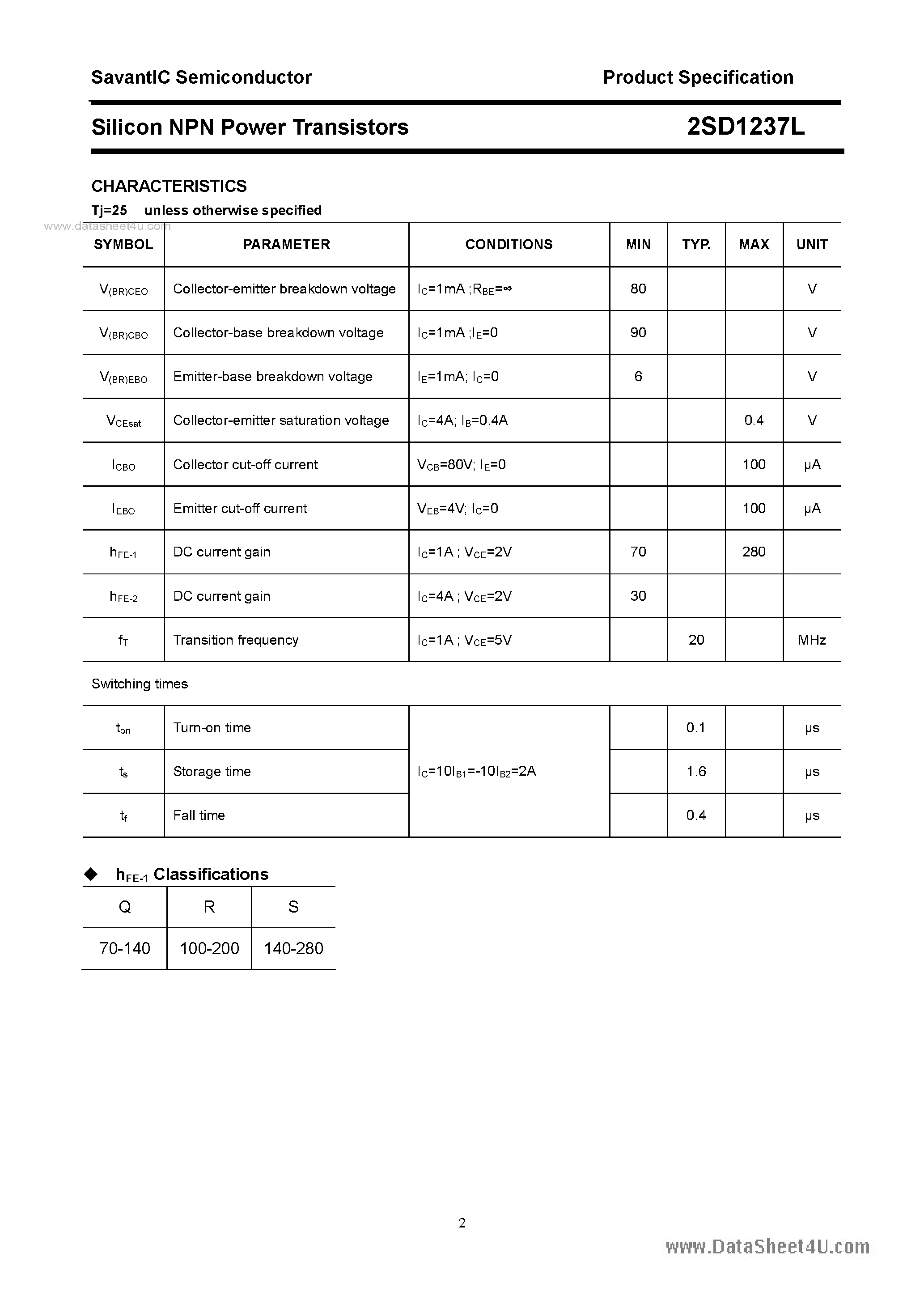 Даташит 2SD1237L - SILICON POWER TRANSISTOR страница 2