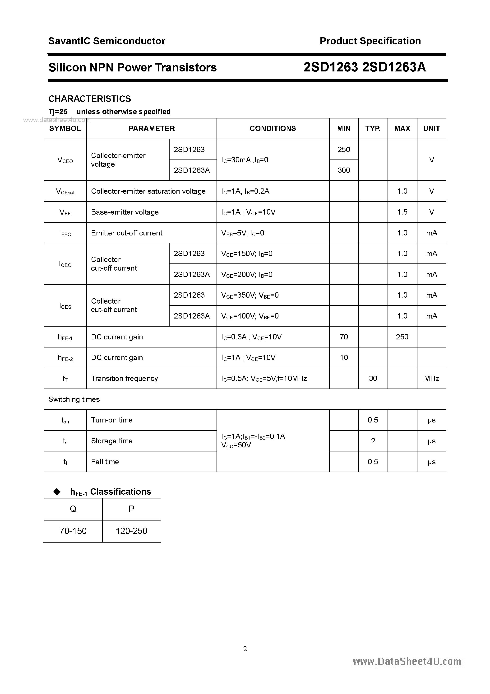 Даташит 2SD1263 - SILICON POWER TRANSISTOR страница 2