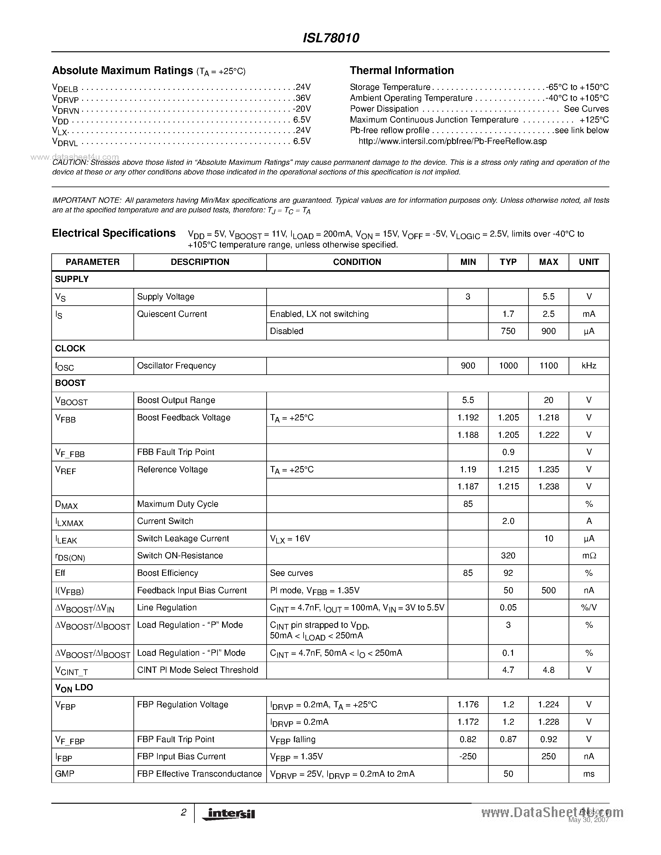 Datasheet ISL78010 - Automotive Grade TFT-LCD Power Supply page 2