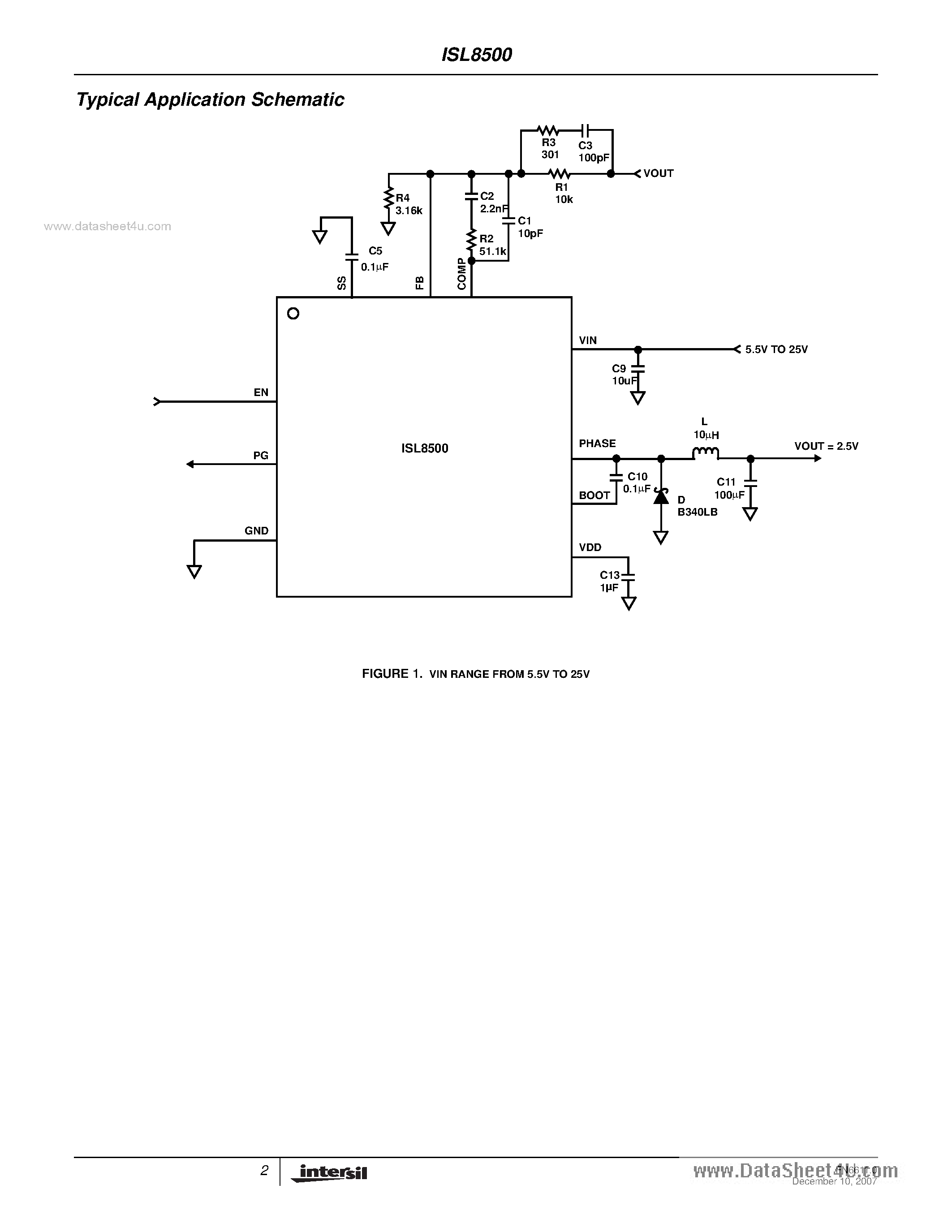 Datasheet ISL8500 - 2A Standard Buck PWM Regulator page 2