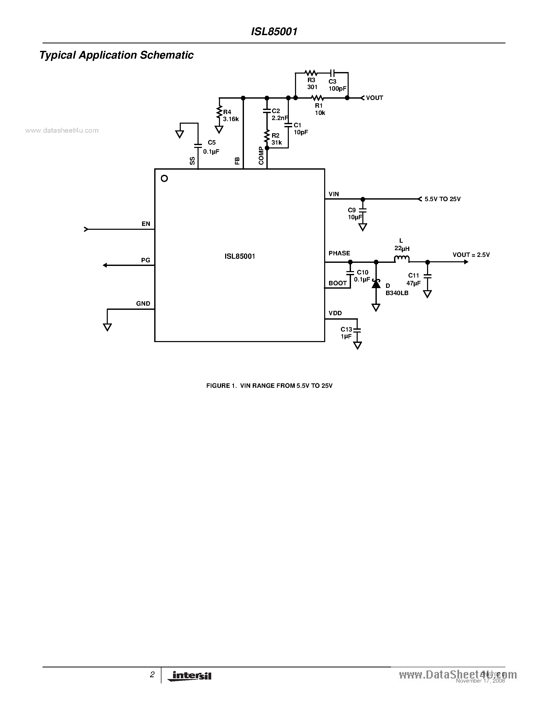 Datasheet ISL85001 - 1A Standard Buck PWM Regulator page 2