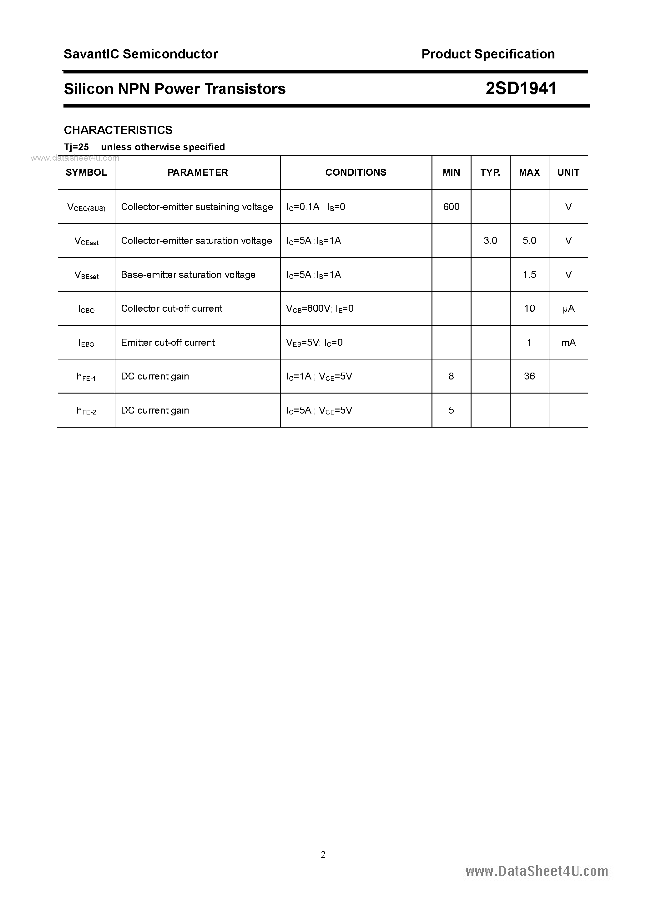 Даташит 2SD1941 - SILICON POWER TRANSISTOR страница 2