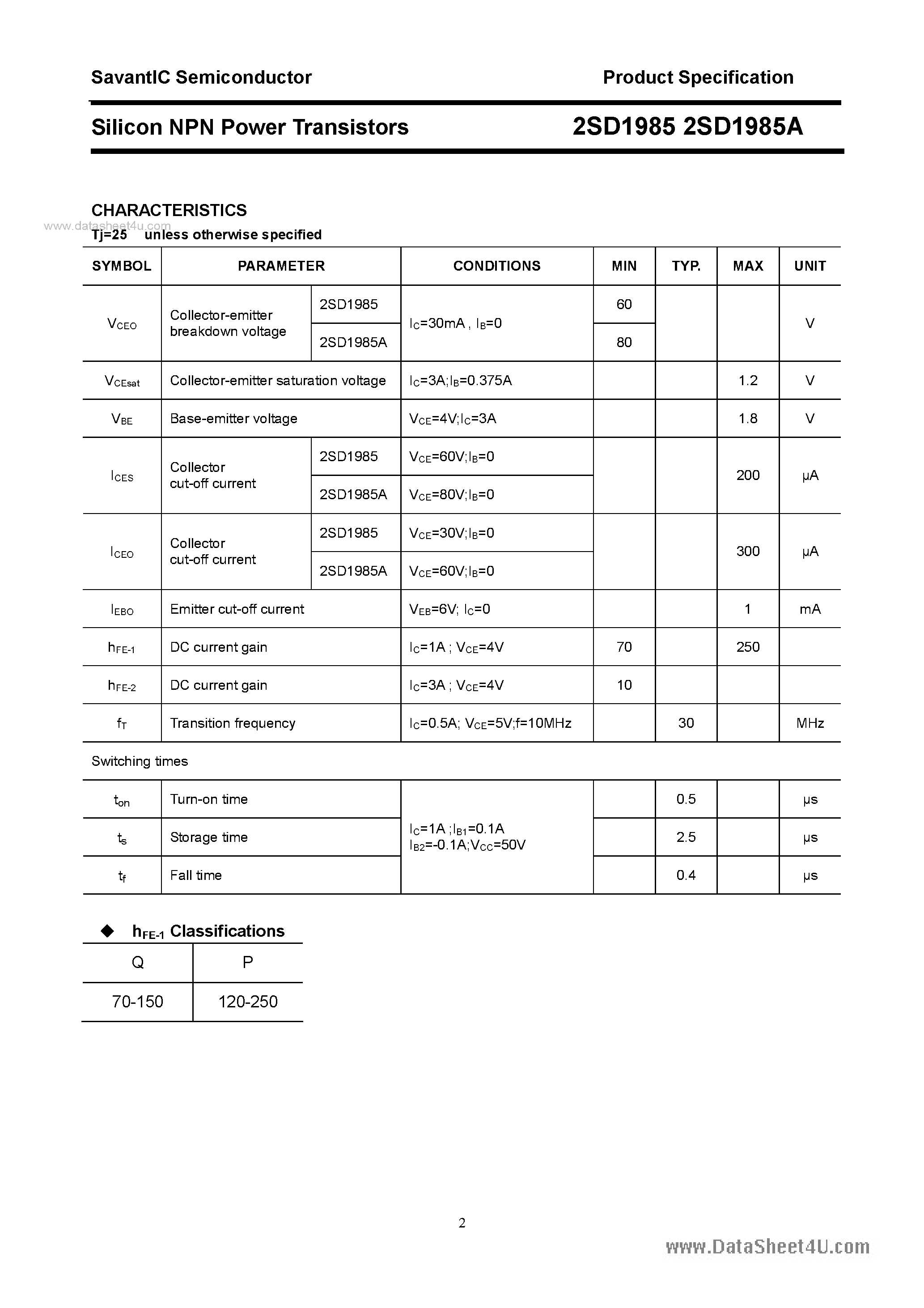 Даташит 2SD1985 - SILICON POWER TRANSISTOR страница 2
