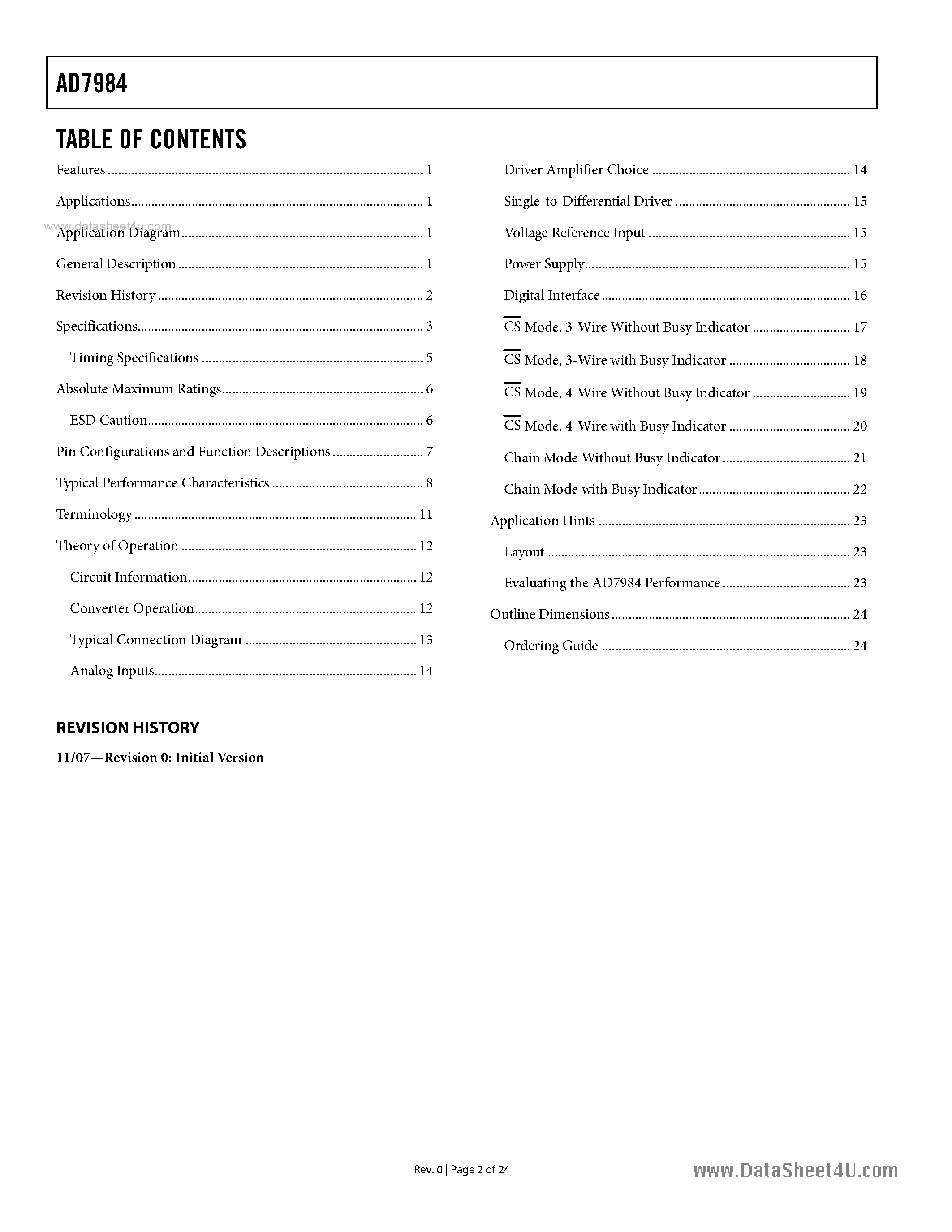 Datasheet AD7984 - 1.33 MSPS PulSAR 10.5 mW ADC page 2