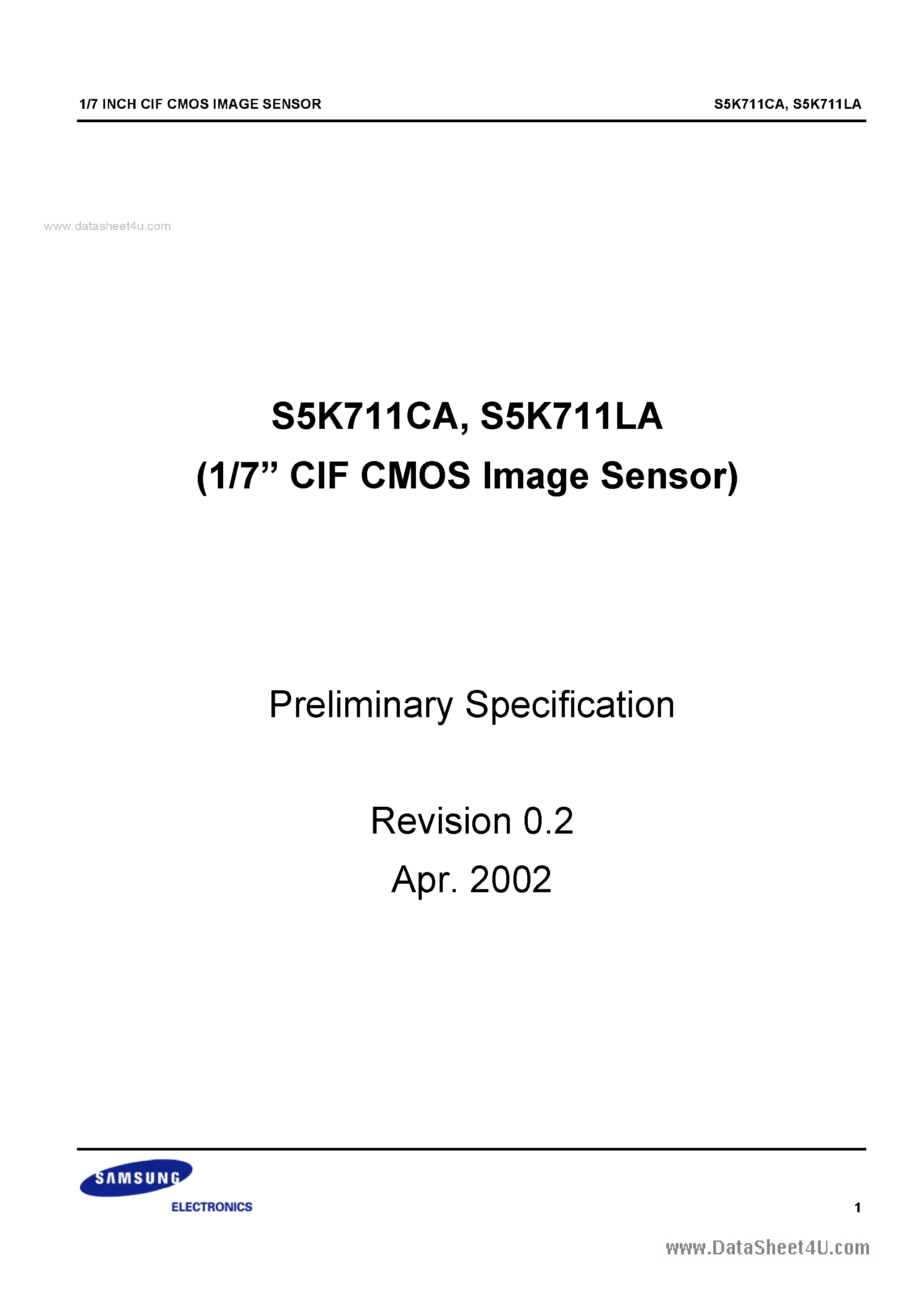 Даташит S5K711CA - 1/7 CIF CMOS Image Sensor страница 1