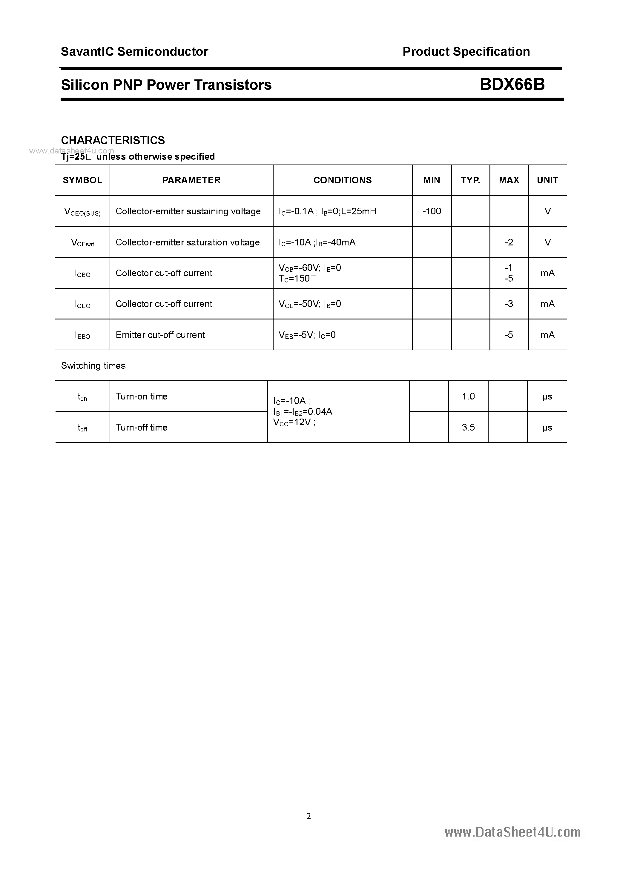 Даташит BDX66B - SILICON POWER TRANSISTOR страница 2