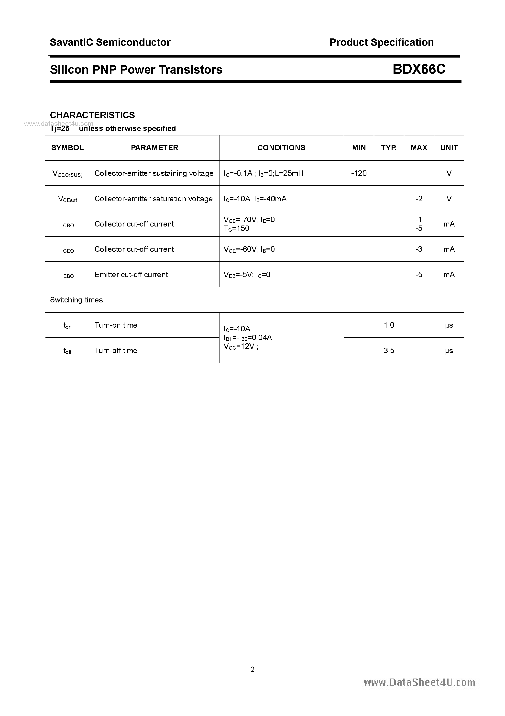 Даташит BDX66C - SILICON POWER TRANSISTOR страница 2