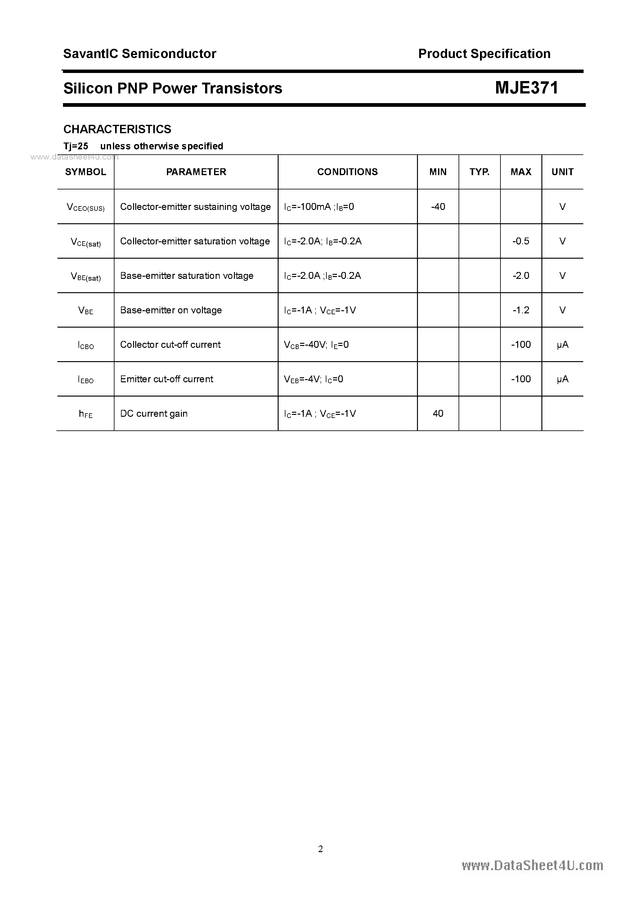Даташит MJE371 - SILICON POWER TRANSISTOR страница 2