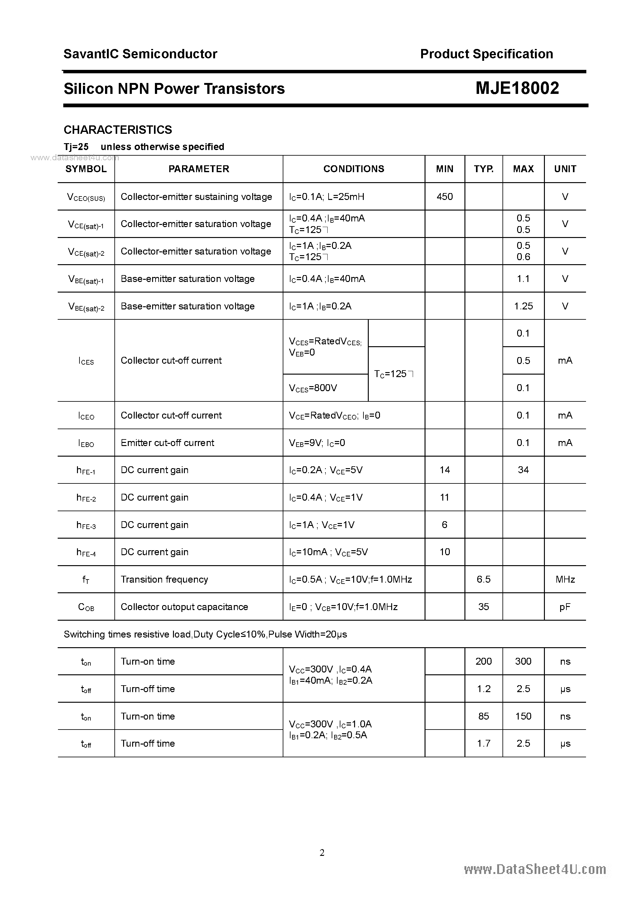 Даташит MJE18002 - SILICON POWER TRANSISTOR страница 2