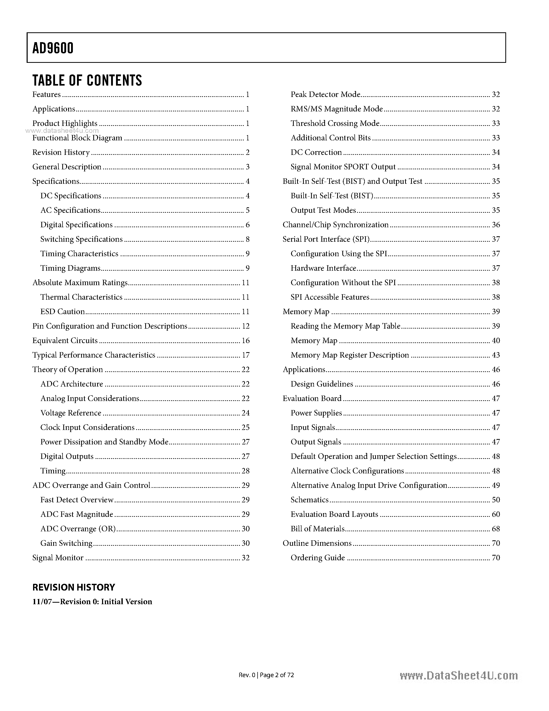 Datasheet AD9600 - 1.8 V Dual Analog-to-Digital Converter page 2