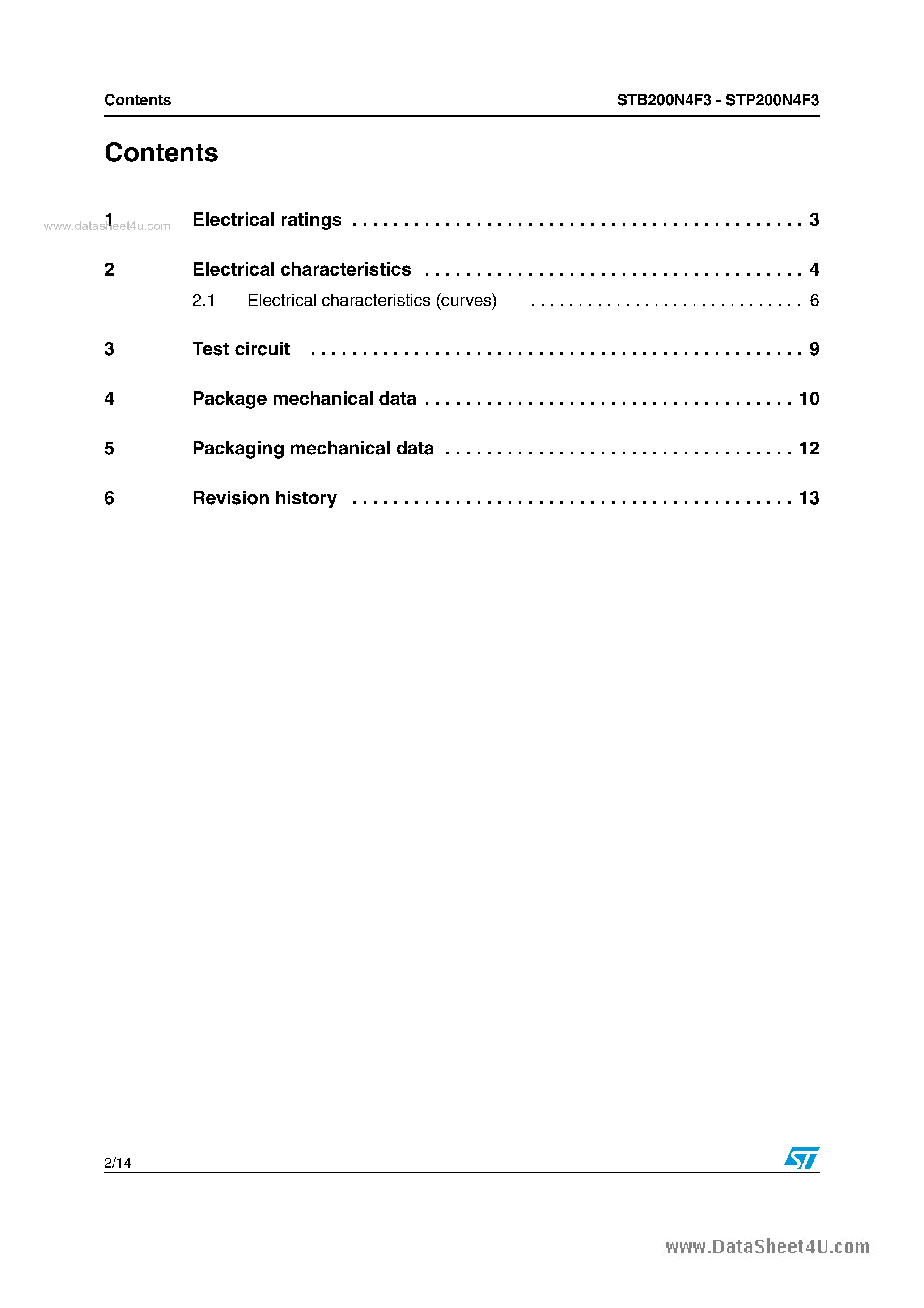 Даташит STP200N4F3 - N-channel Power MOSFET страница 2