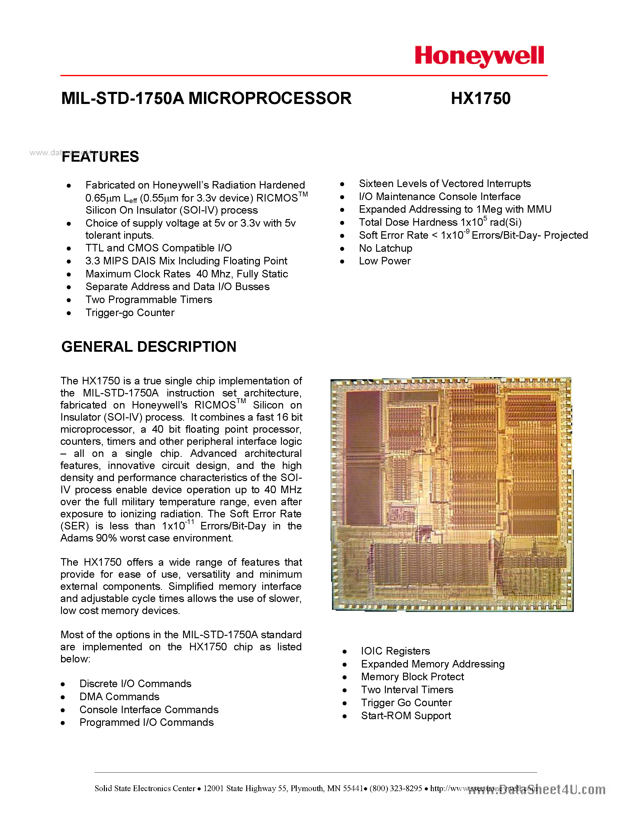 Даташит HX1750 - MIL-STD-1750A MICROPROCESSOR страница 1