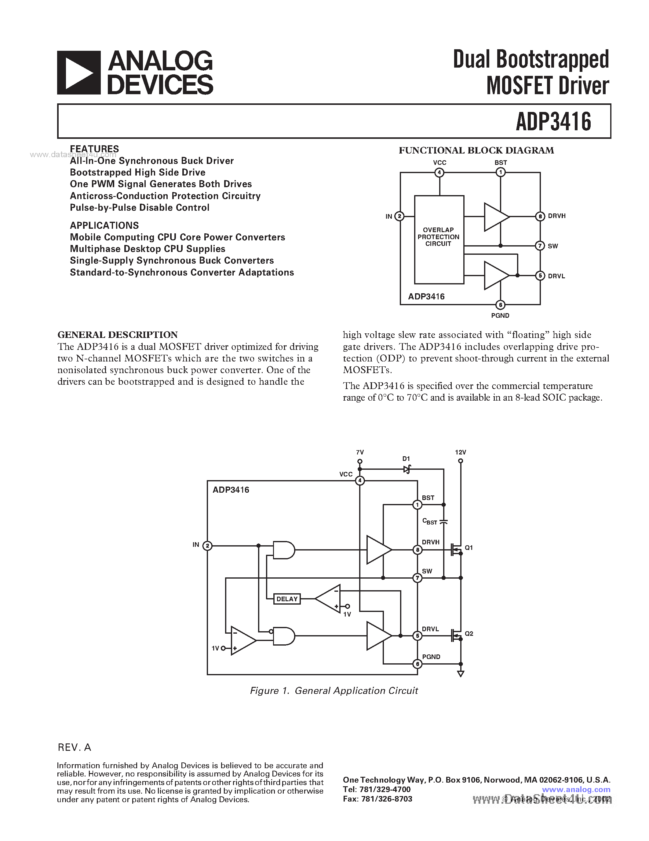 Datasheet ADP3416 - Dual Bootstrapped MOSFET Driver page 1